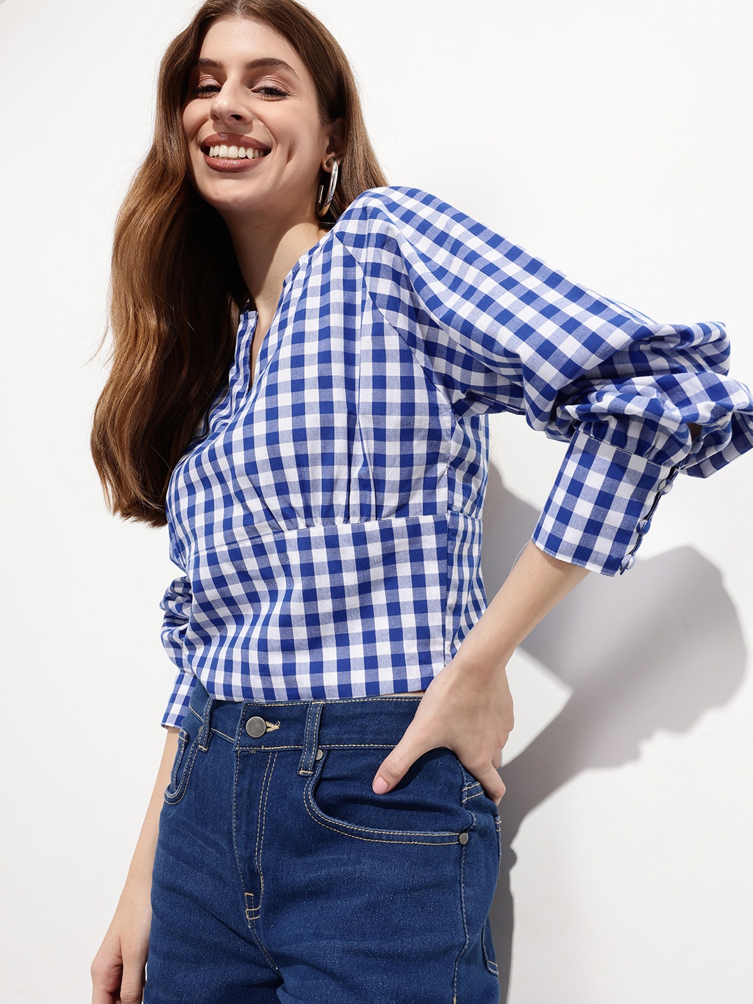 

DressBerry Oppa 'Gingham' Style Academia Core Top, White