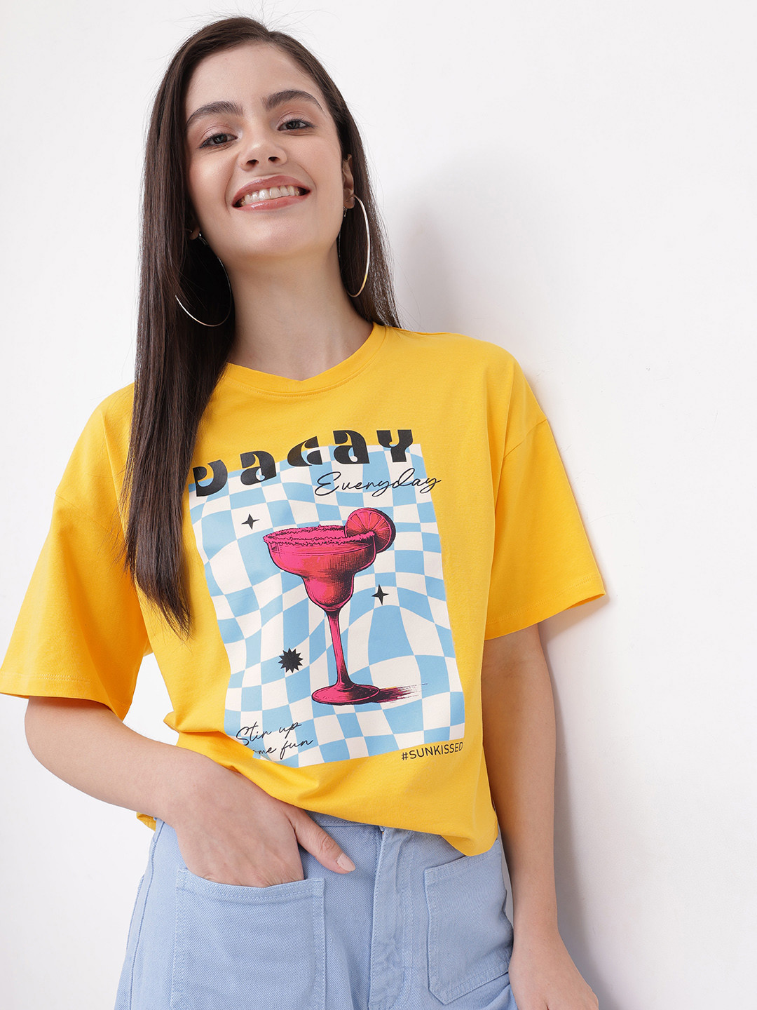 

DressBerry Sip 'n' Chill Vacay Vibes Oversized T-shirt, Mustard