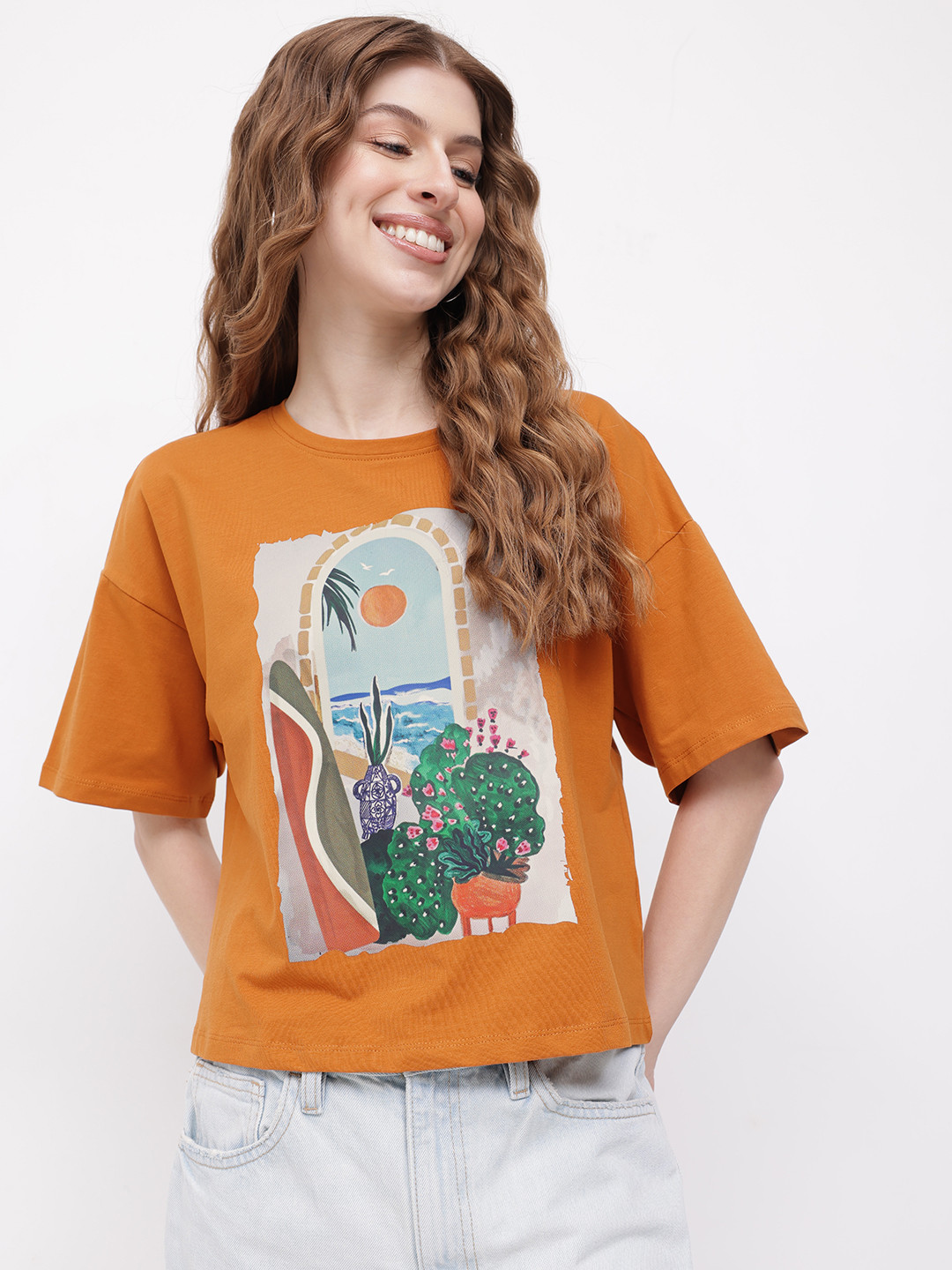 

DressBerry Comfycore Graphic Oversized T-shirt, Rust