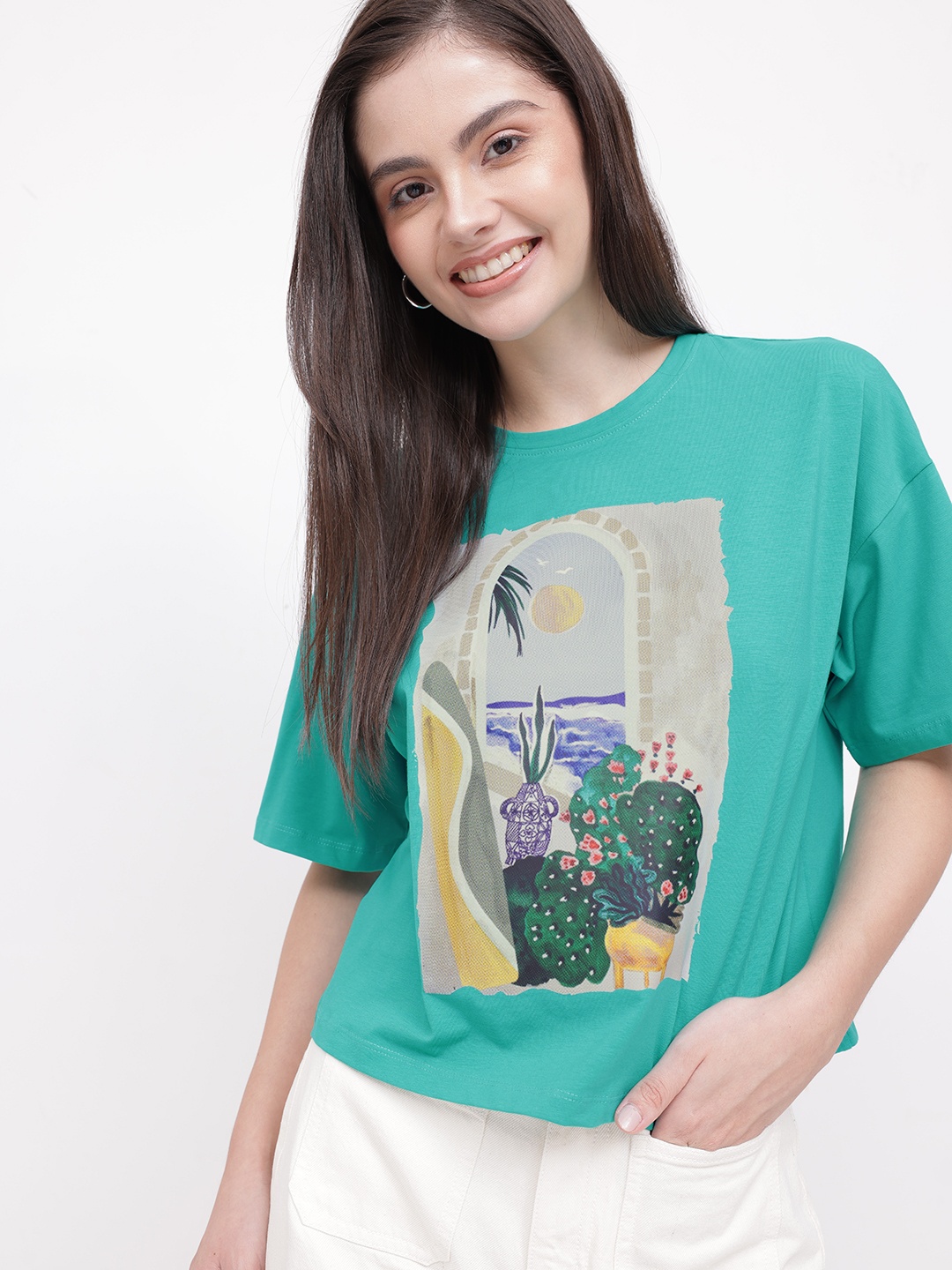 DressBerry Bold Graphics Cozycore Oversize T-shirt, Blue