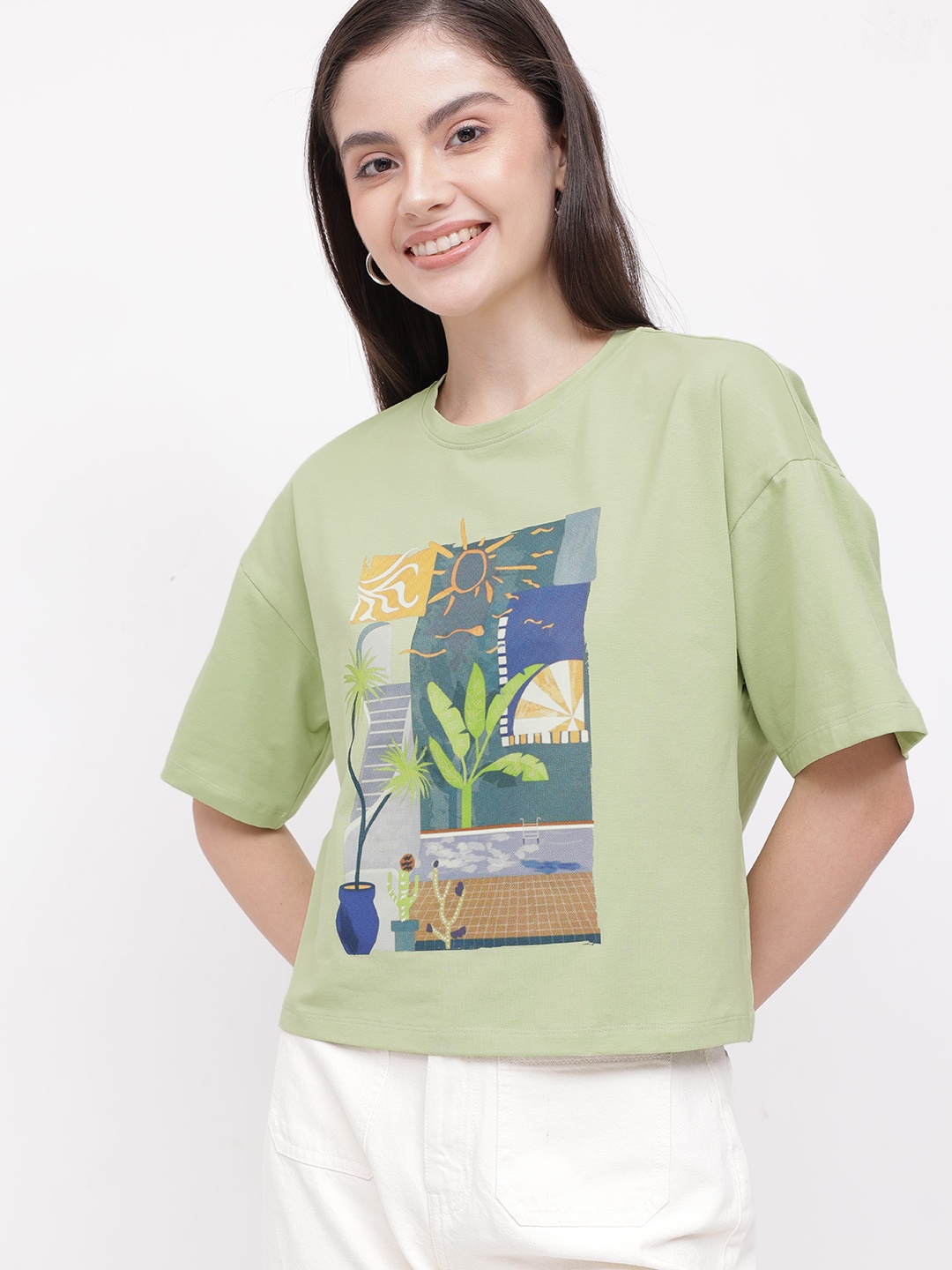 

DressBerry Cool Matcha Spring Graphics Oversized T-shirt, Green