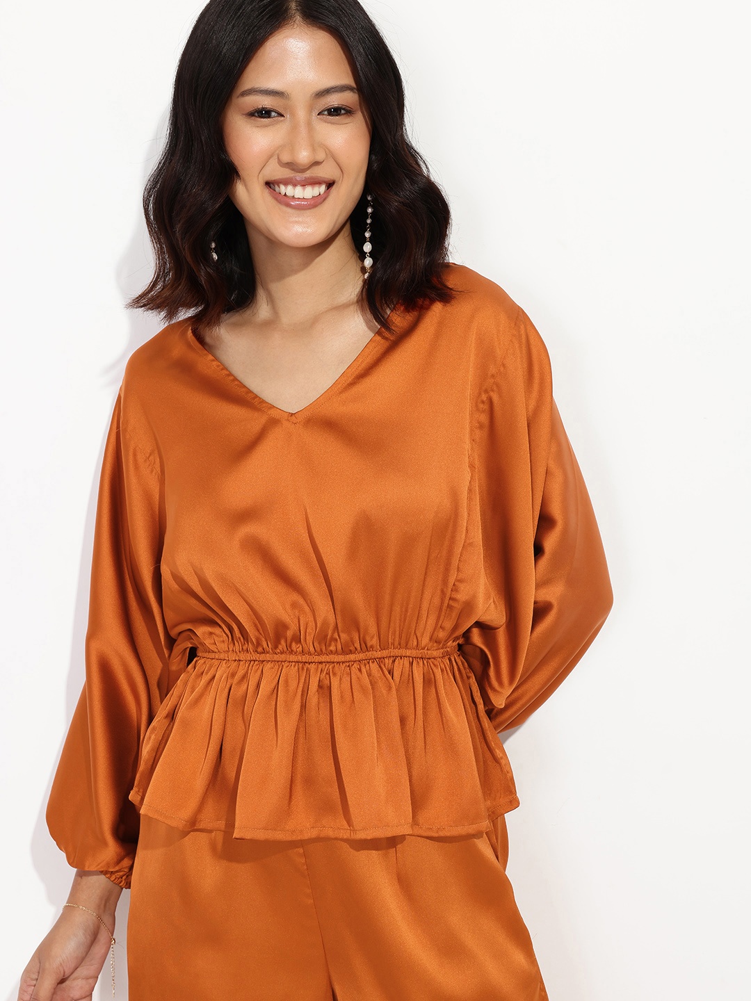

DressBerry Hourglass Comeback Cinched Satin Top, Orange