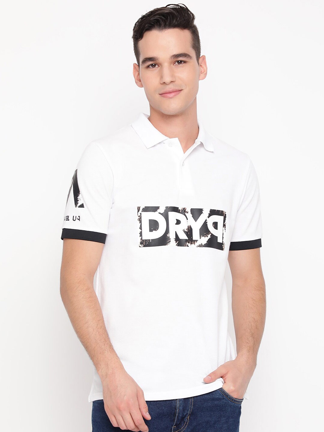 

DRYP EVOLUT Typography Printed Polo Collar Sports T-shirt, White