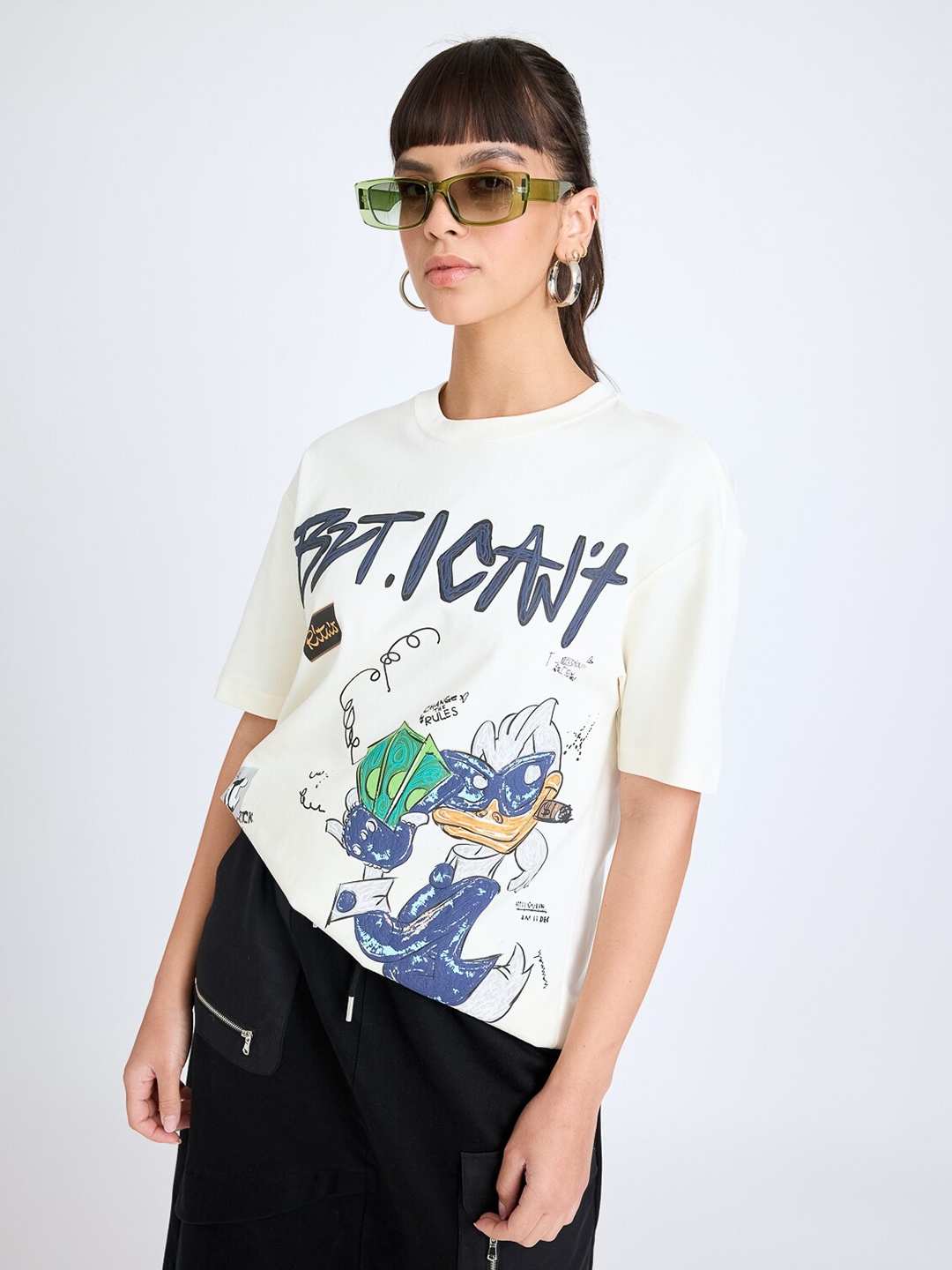 

FREAKINS Donald Duck Printed Oversized T-shirt, White