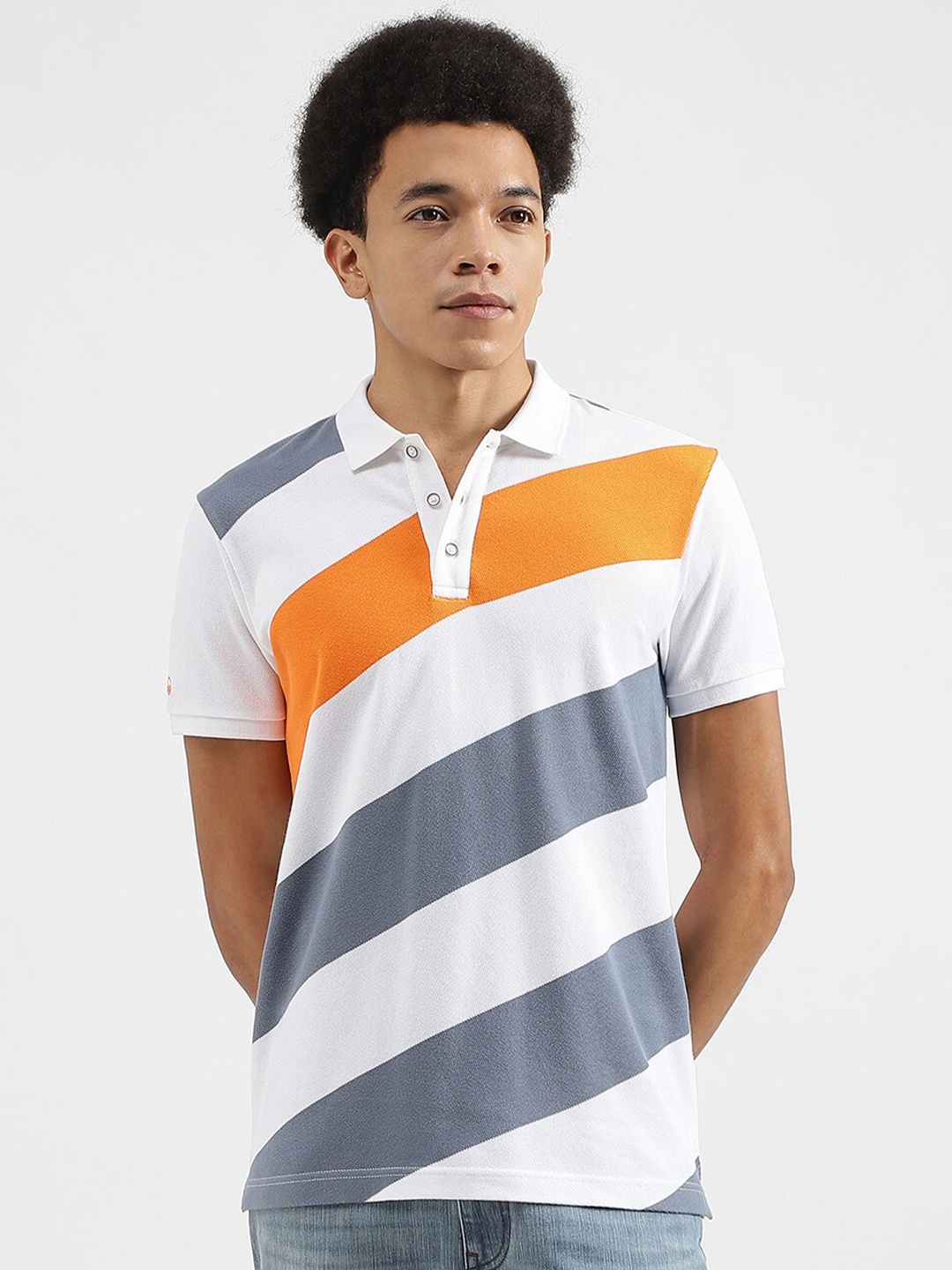 

United Colors of Benetton Striped Polo Collar Pure Cotton T-shirt, White