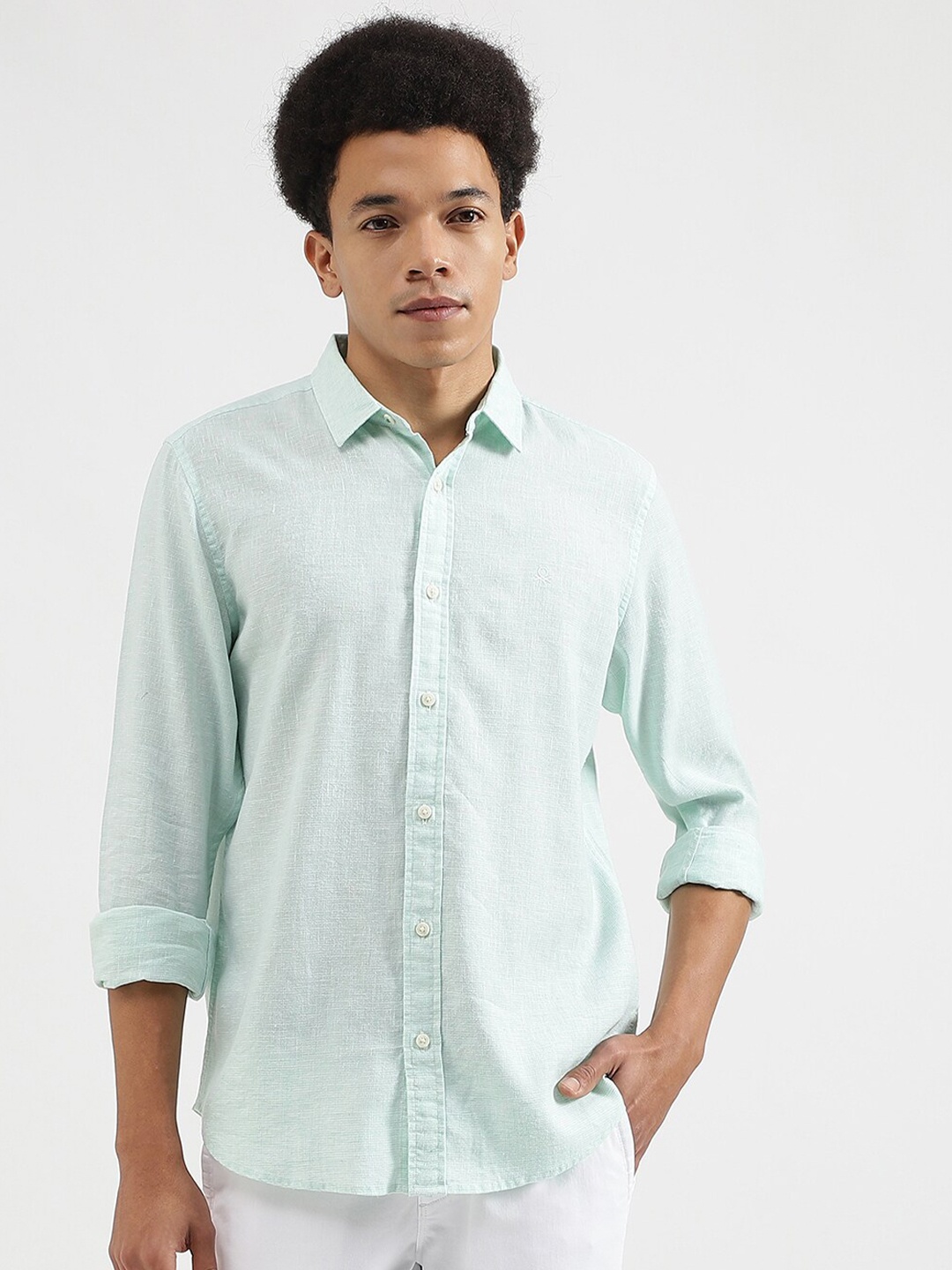 

United Colors of Benetton Spread Collar Opaque Casual Shirt, Green