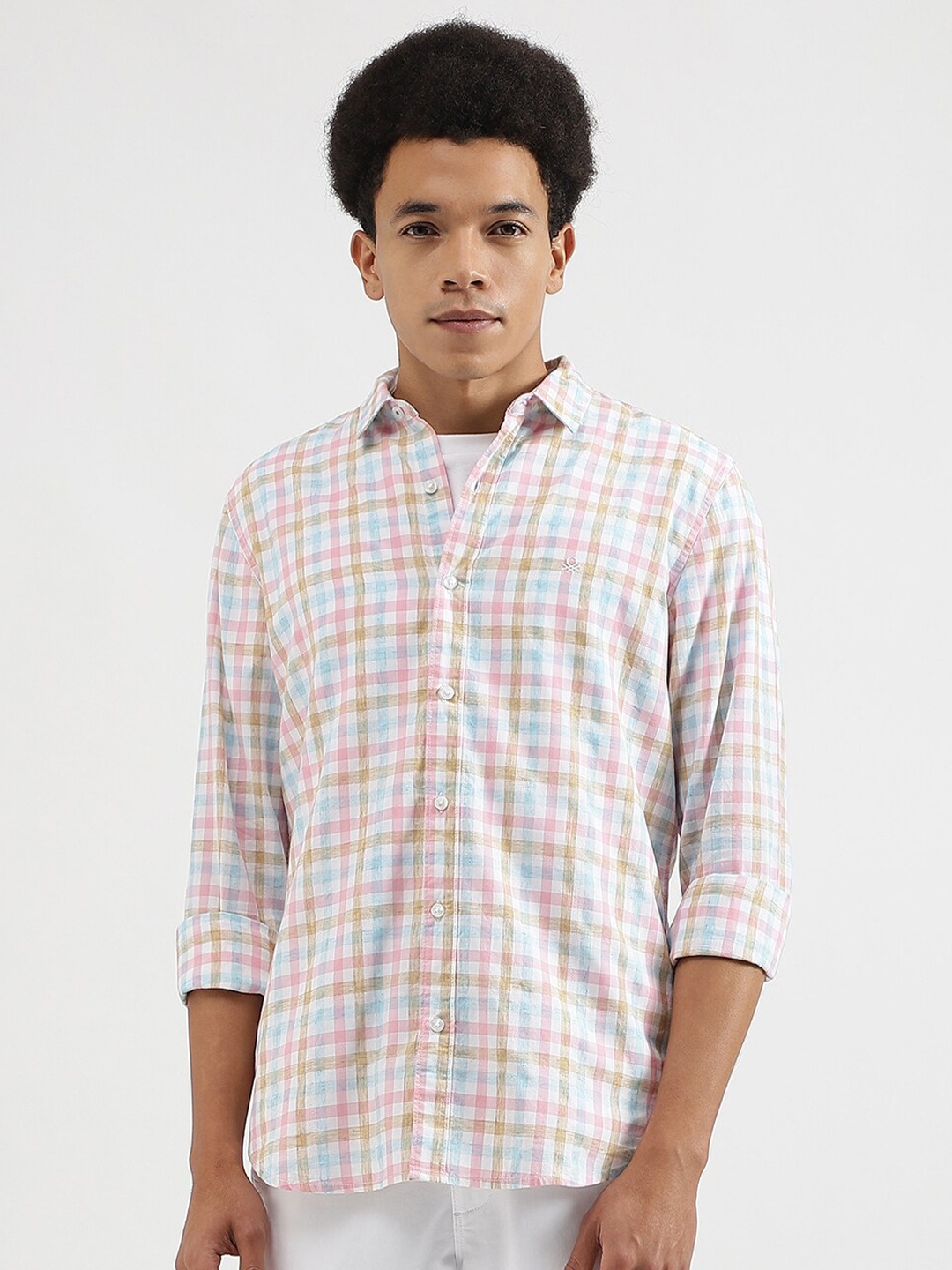 

United Colors of Benetton Slim Fit Tartan Checked Cotton Casual Shirt, White