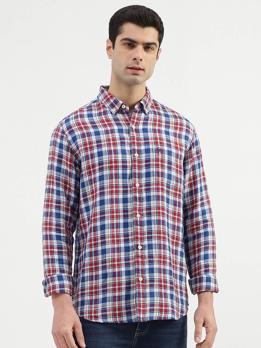 

United Colors of Benetton Tartan Checked Button Down Collar Casual Shirt, Blue