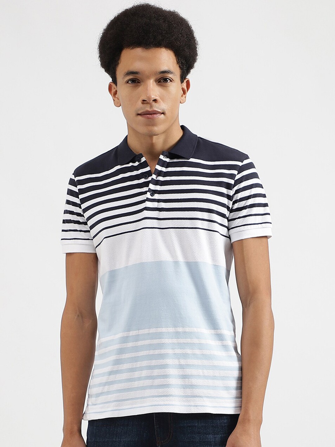 

United Colors of Benetton Striped Polo Collar Pure Cotton T-shirt, White