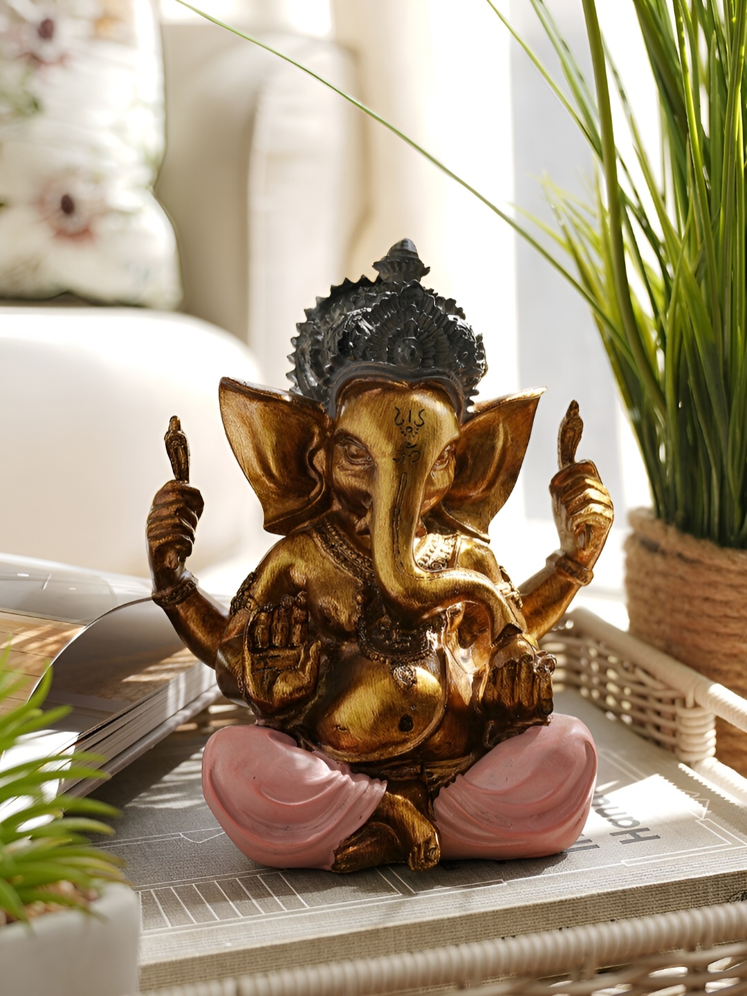 

Pure Home and Living Pink Ganesha Religious Small Figurine Showpiece