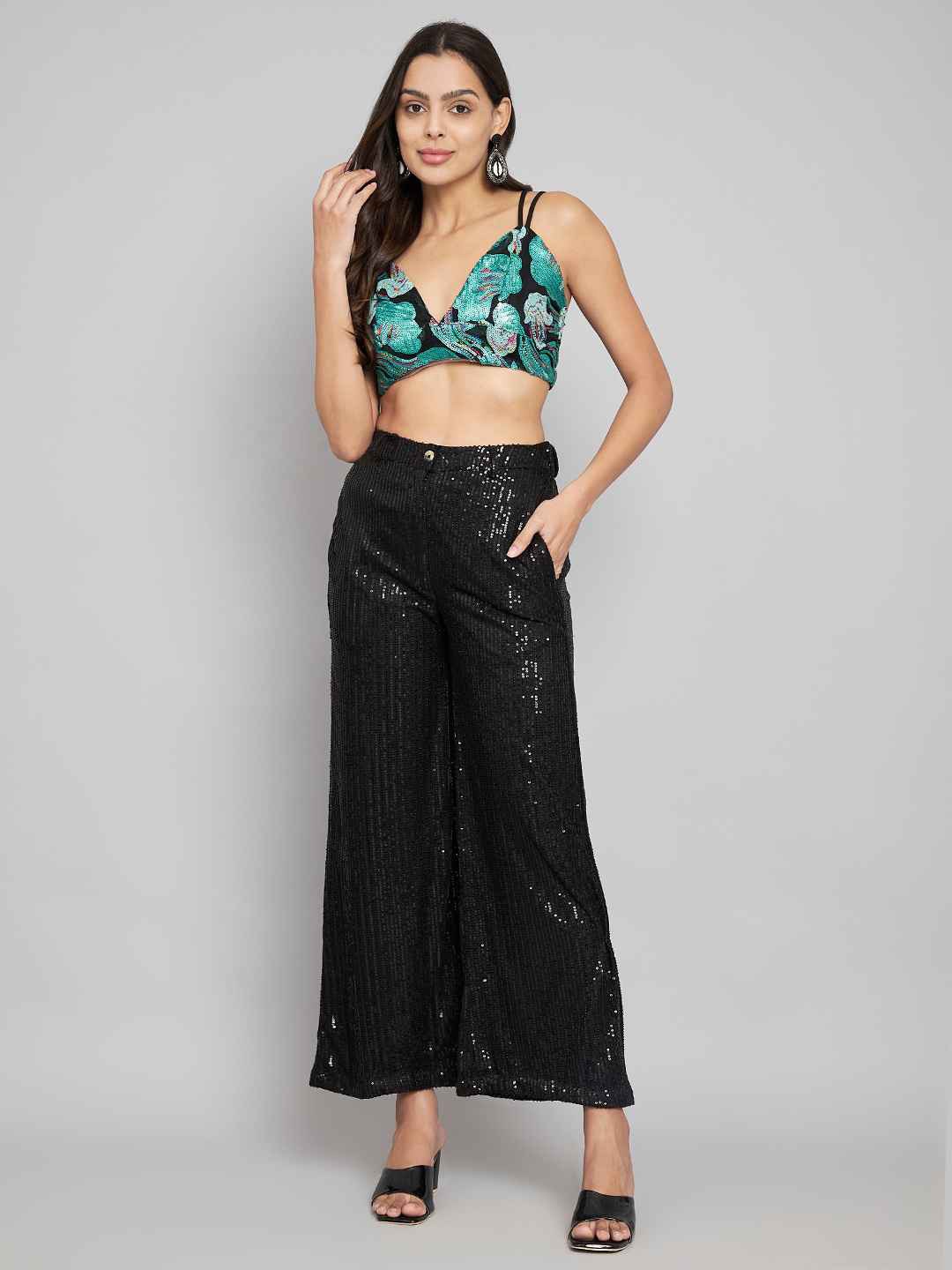 

Amagyaa Embellished Sequined Bralette Crop Top, Black