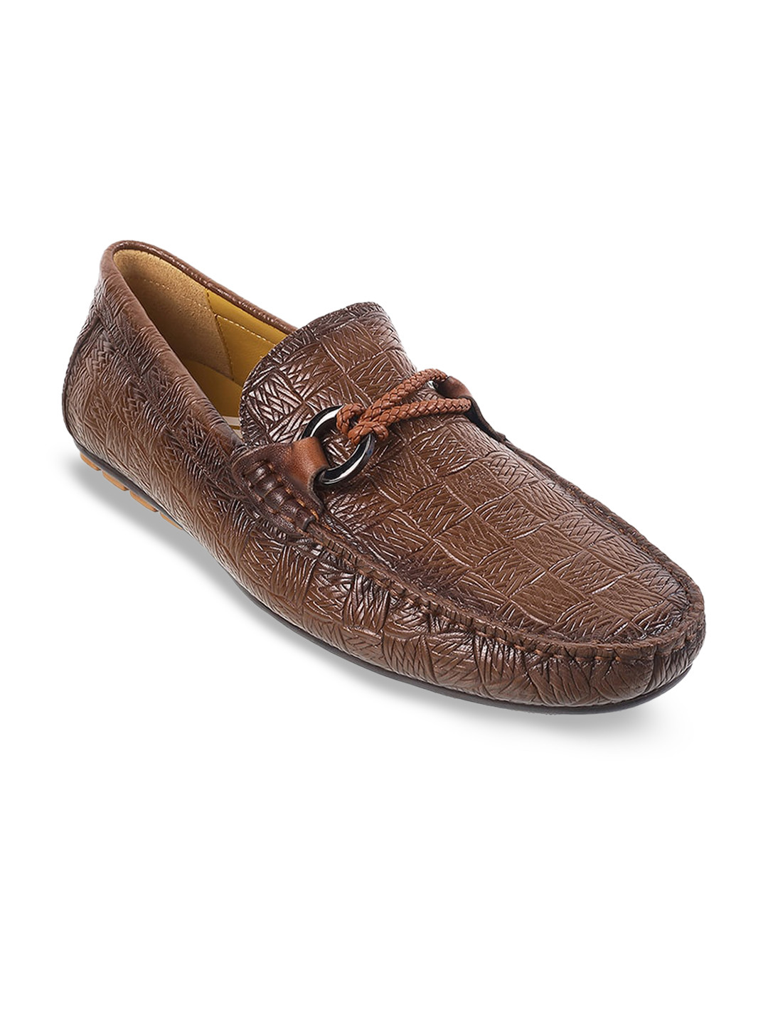 

DAVINCHI Men Textured Round Toe Leather Formal Loafers, Brown