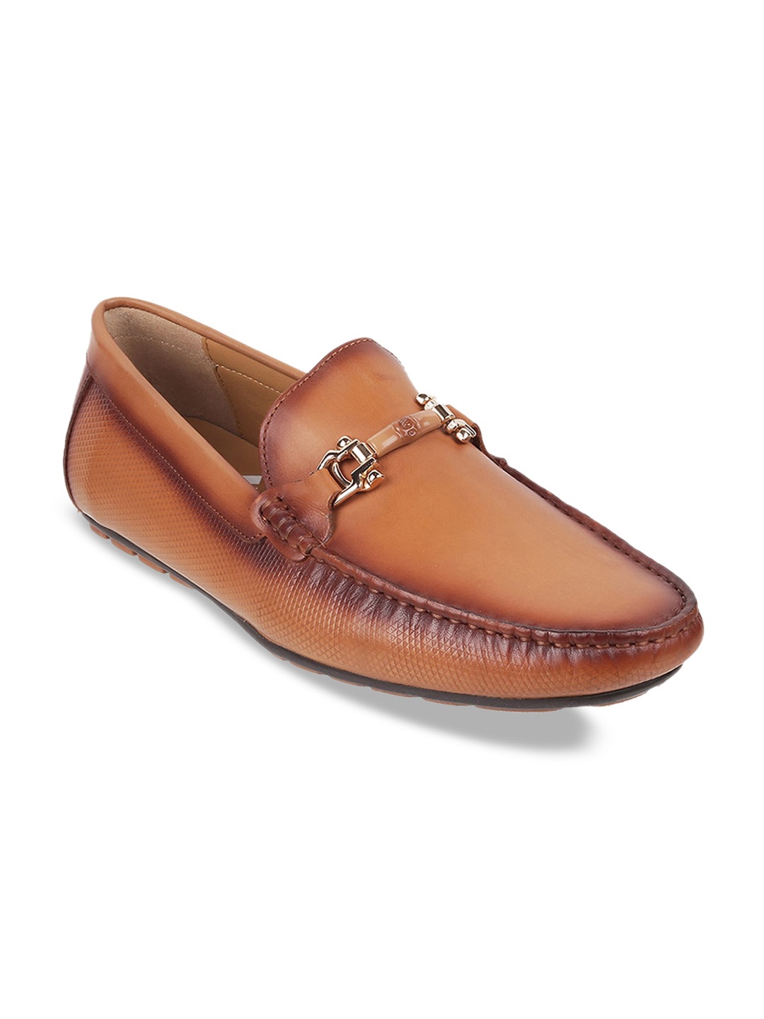 

DAVINCHI Men Buckle Detailed Leather Loafers Shoes, Tan