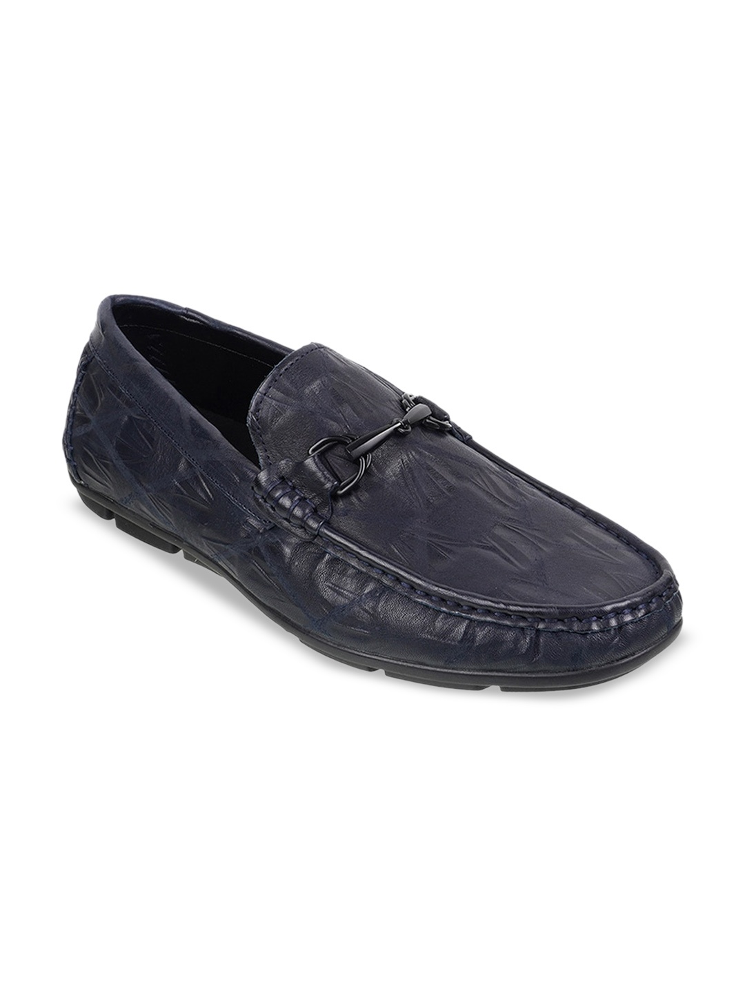 

DAVINCHI Men Textured Round Toe Leather Formal Loafers, Blue