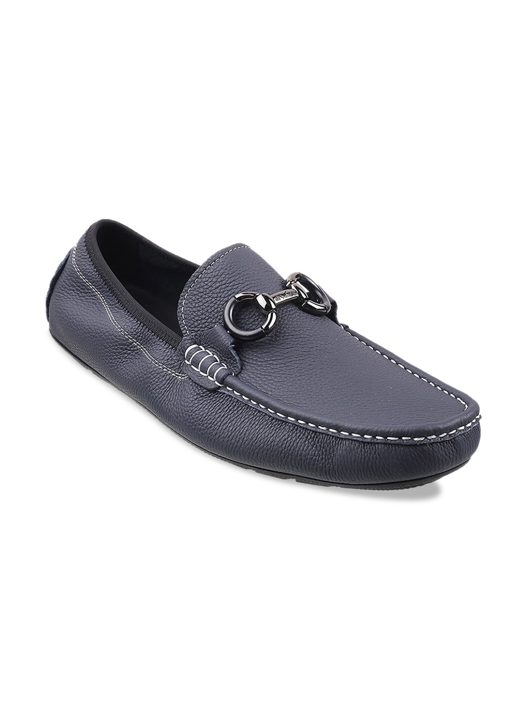 

DAVINCHI Men Buckle Detailed Leather Formal Loafers, Blue