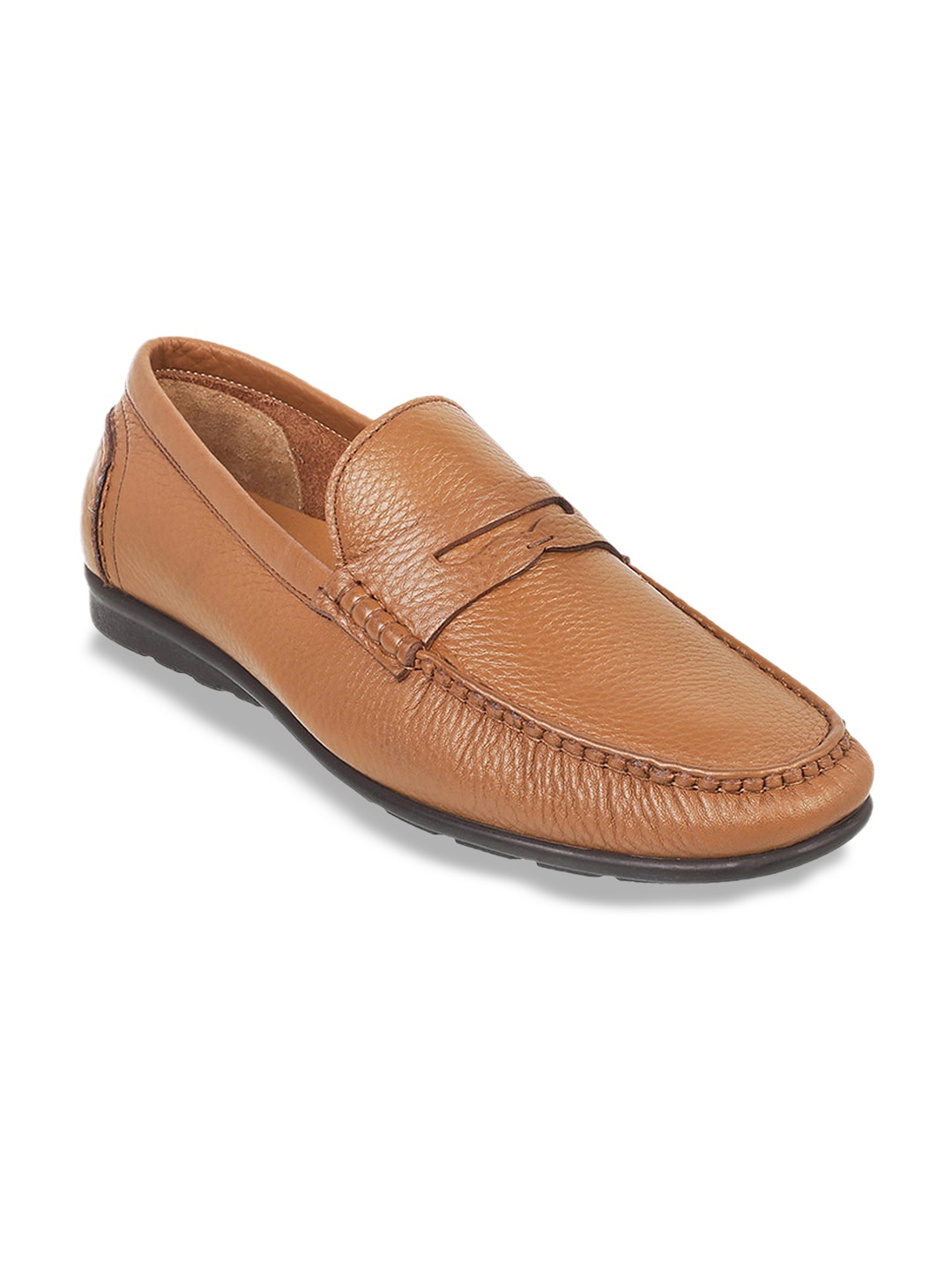 

DAVINCHI Men Round Toe Leather Formal Loafers, Tan