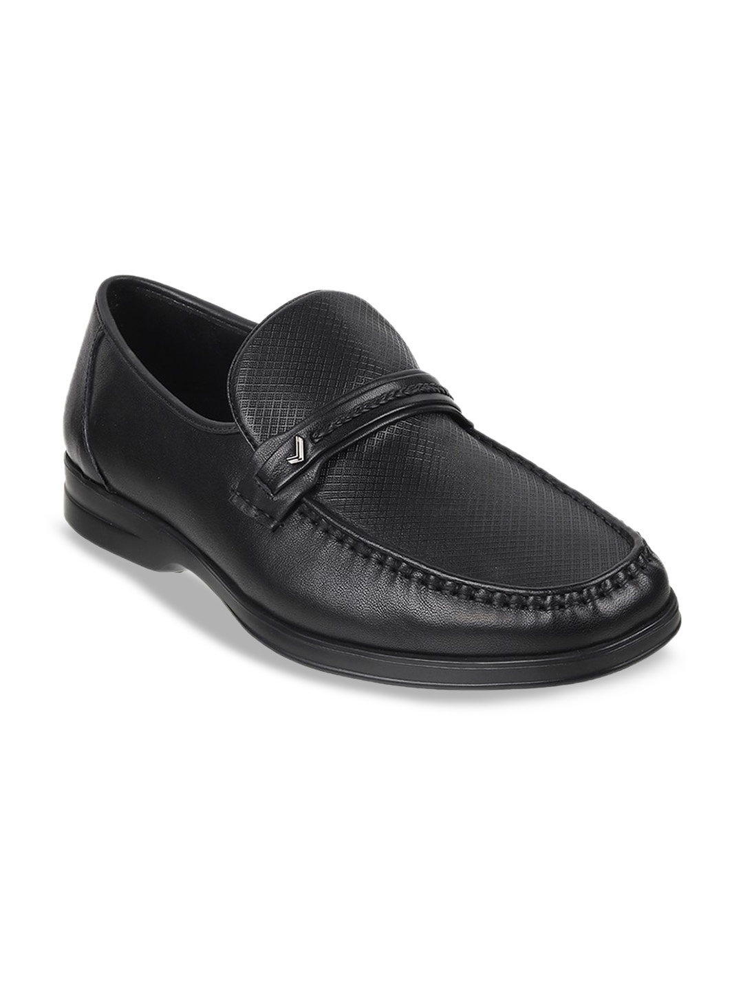 

DAVINCHI Men Textured Round Toe Leather Loafers Shoes, Black