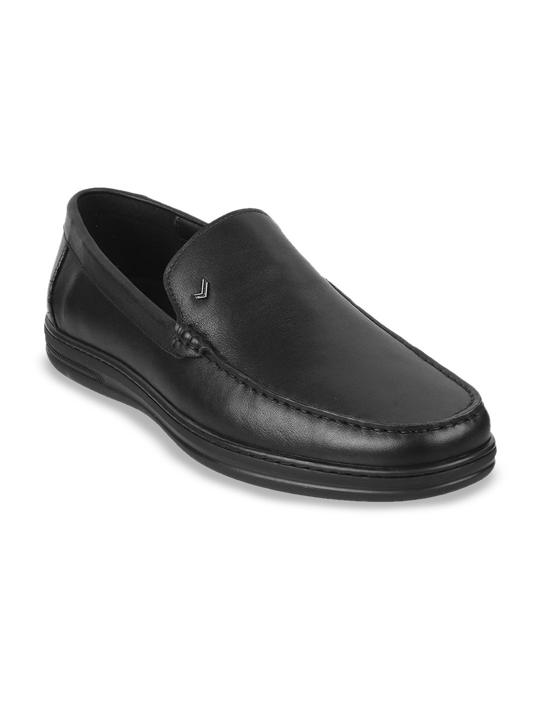 

DAVINCHI Men Textured Round Toe Leather Formal Loafers, Black