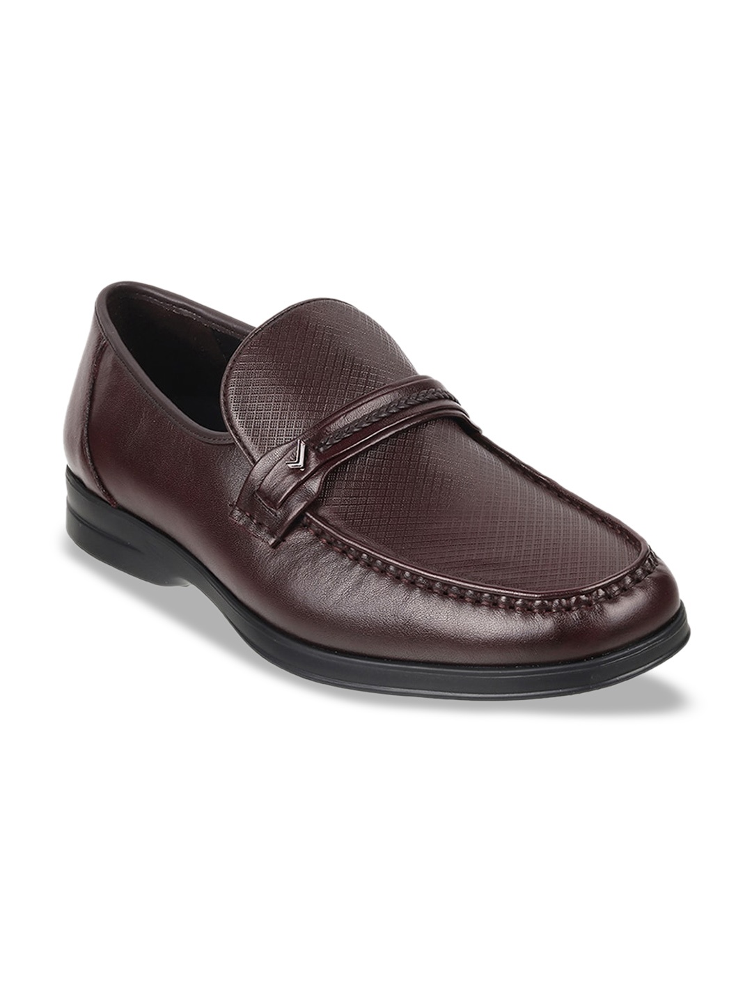 

DAVINCHI Men Leather Textured Formal Loafers, Maroon
