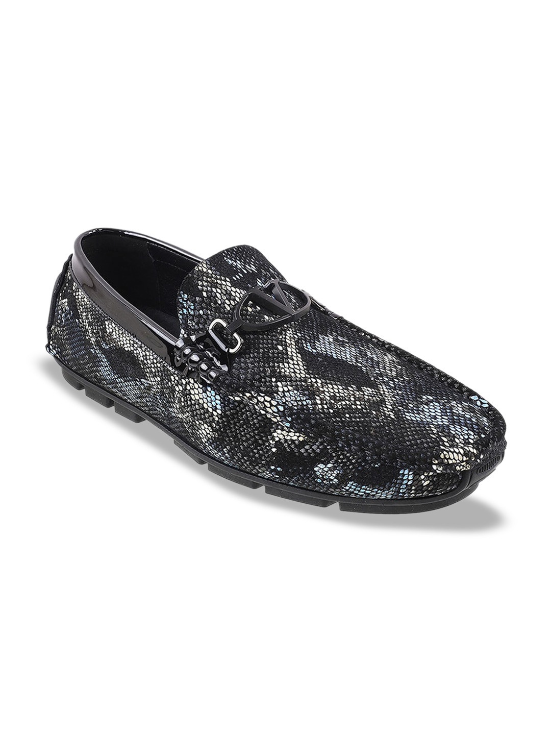 

DAVINCHI Men Printed Round Toe Leather Formal Loafers, Black