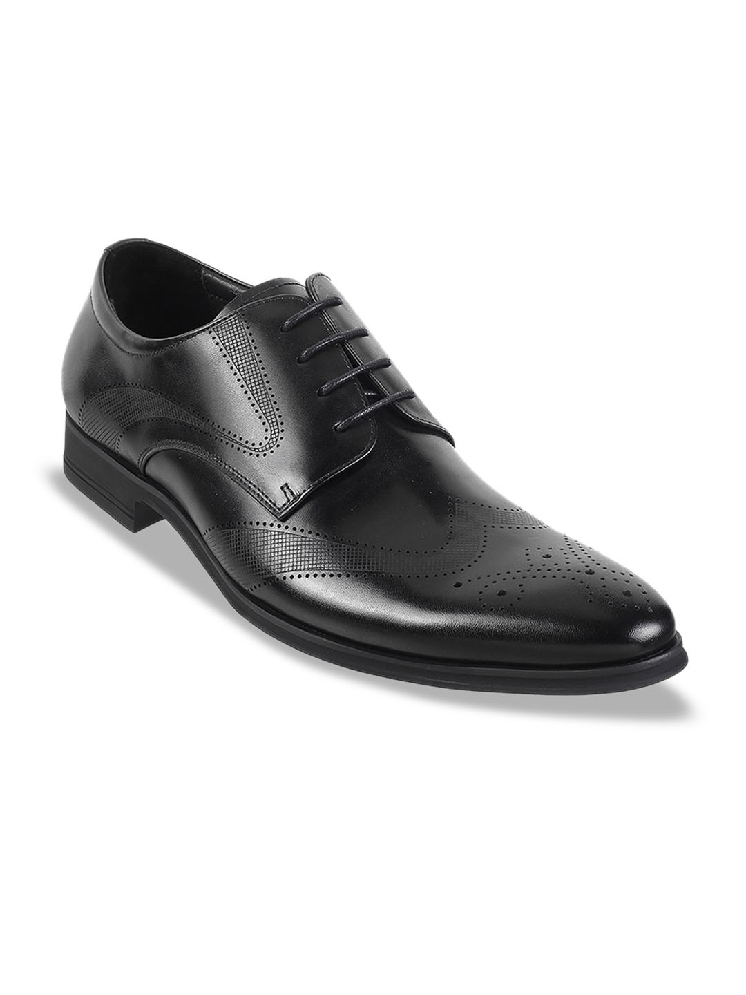 

DAVINCHI Men Textured Round Toe Leather Formal Brogues, Black