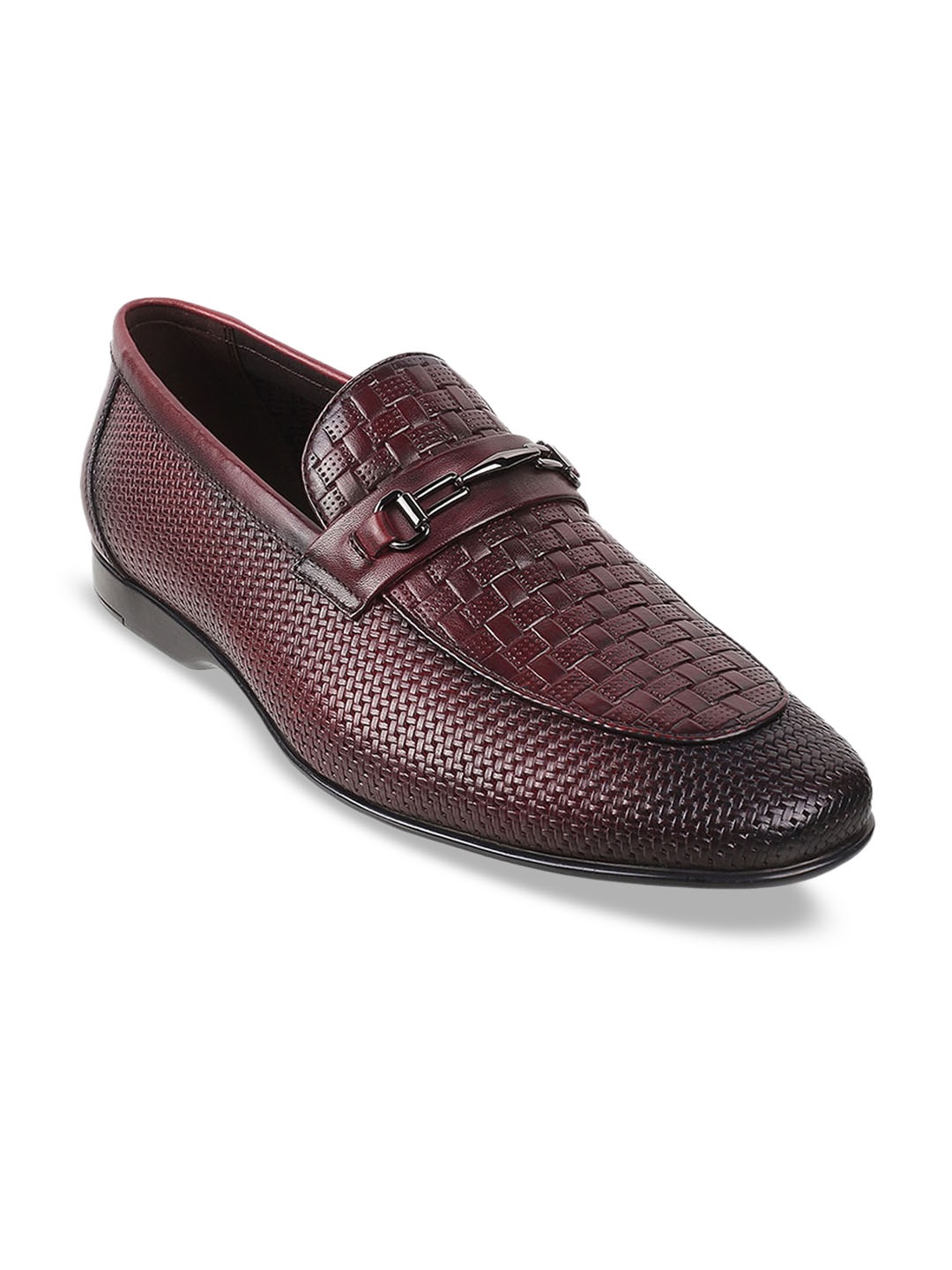 

DAVINCHI Men Textured Round Toe Leather Formal Loafers, Maroon