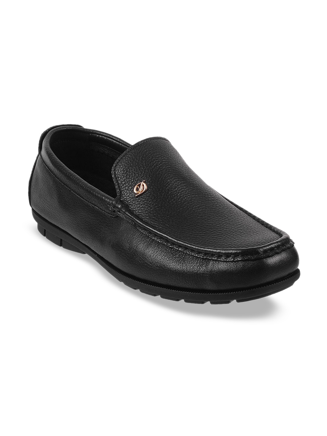 

DAVINCHI Men Textured Round Toe Leather Formal Loafers, Black