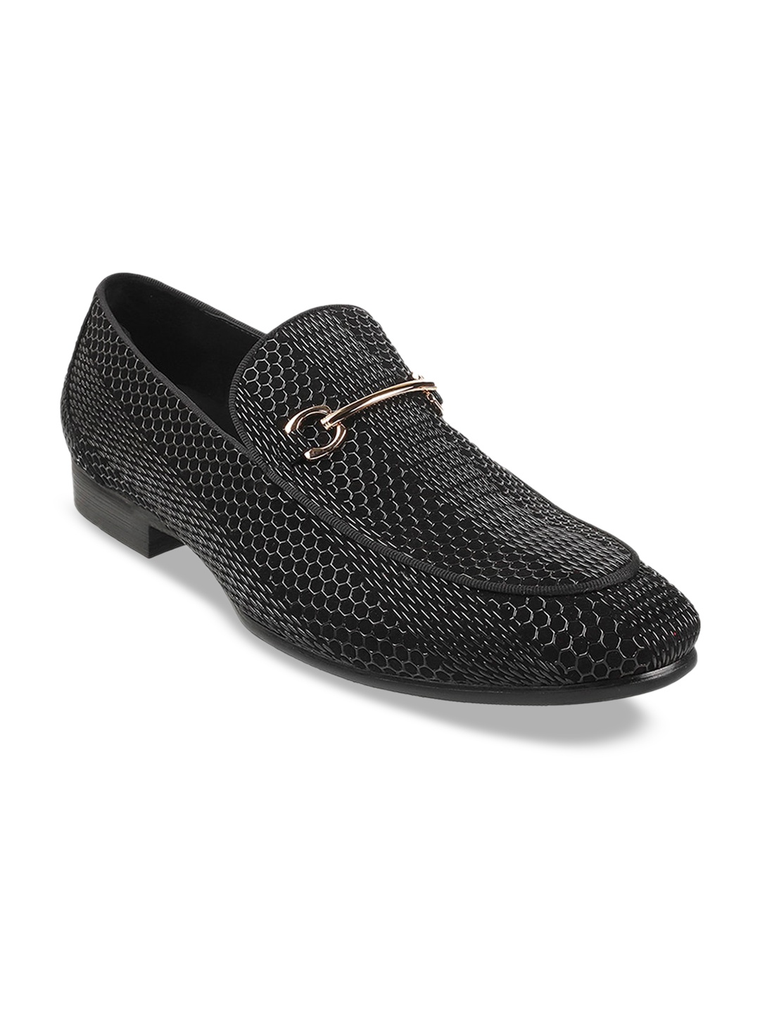 

DAVINCHI Men Textured Round Toe Leather Formal Loafers, Black