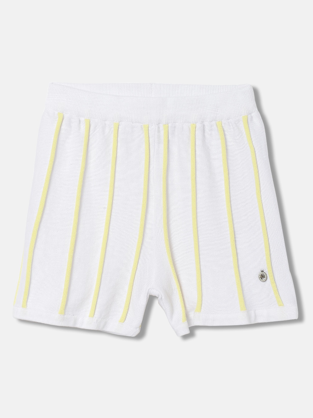 

ELLE Girls Mid-Rise Striped Pure Cotton Shorts, White