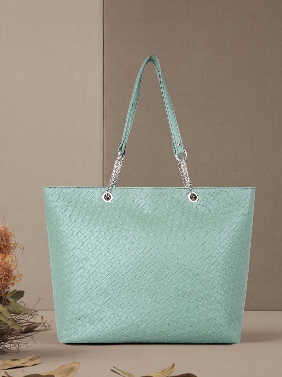 

OsaiZ Textured Shopper Tote Bag With Quilted, Green
