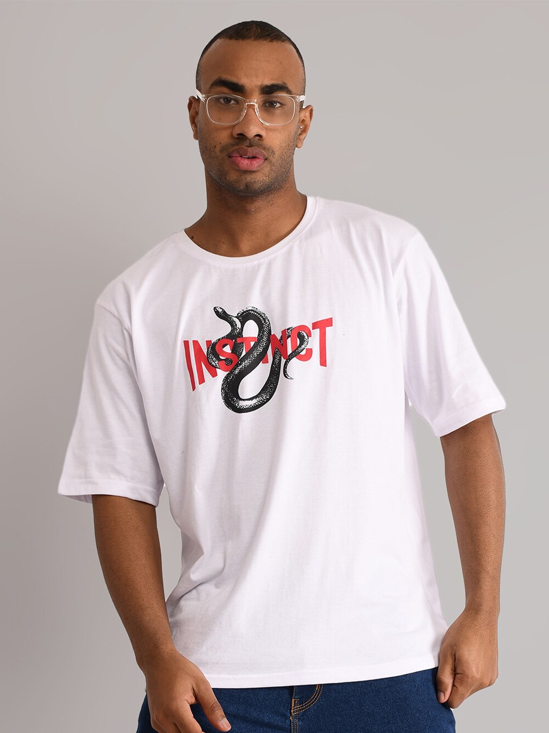 

ABSOLUTE DEFENSE Typography Printed Oversized Drop-Shoulder Sleeves Pure Cotton T-shirt, White