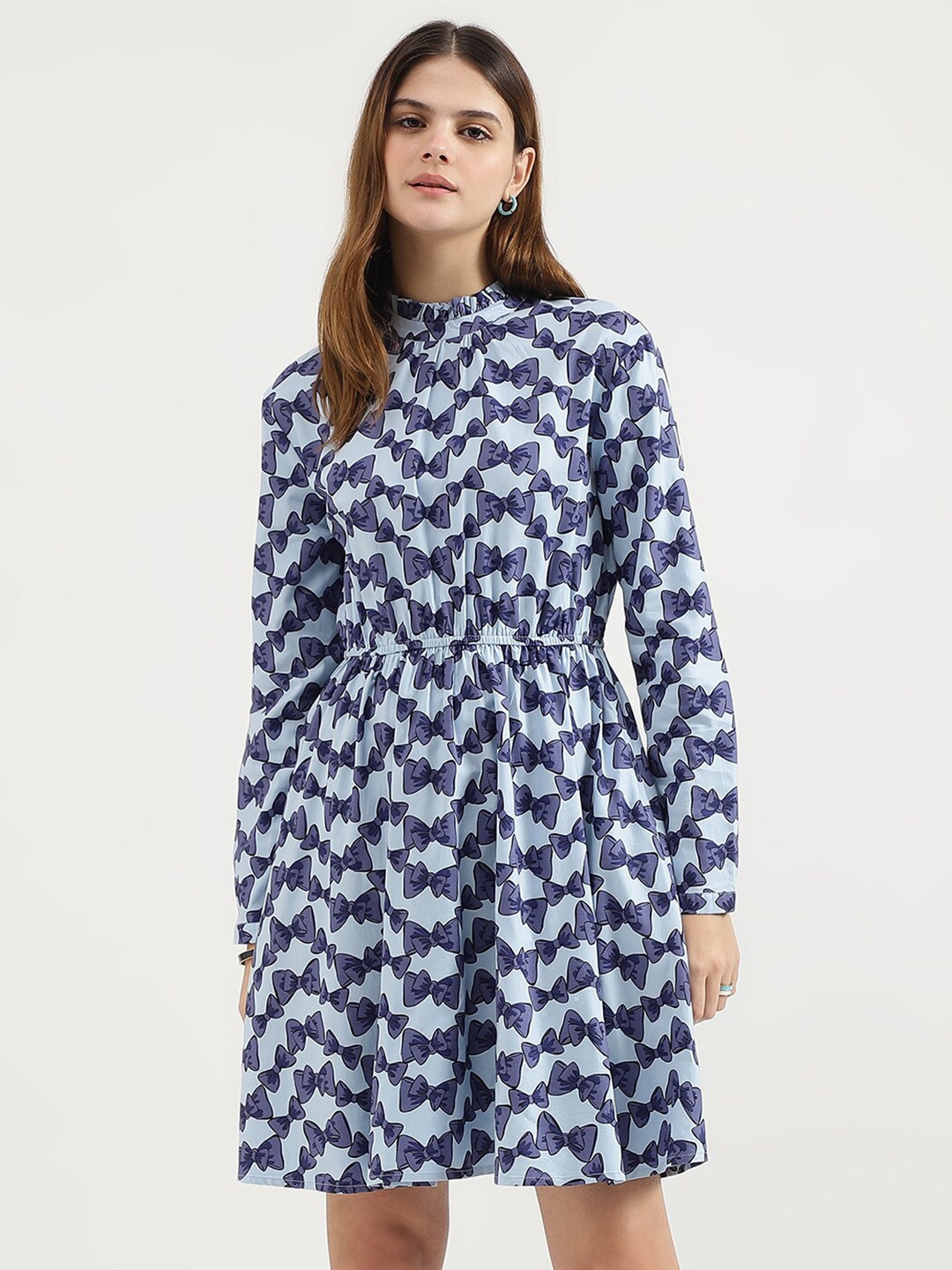 

United Colors of Benetton Floral Printed Fit & Flare Dress, Blue
