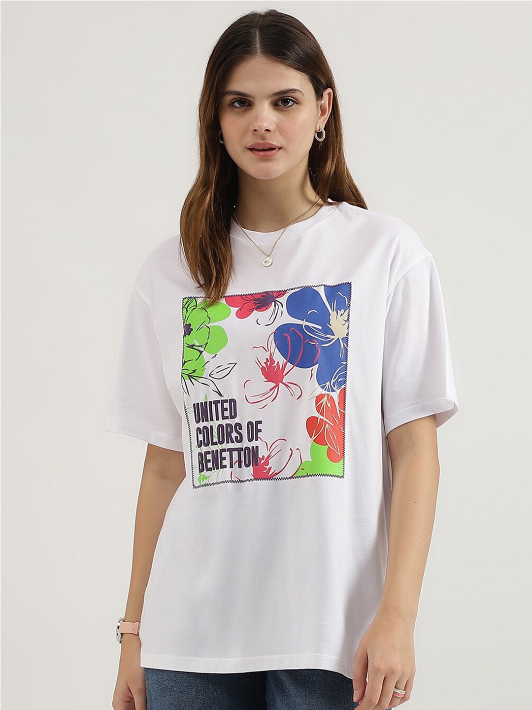 

United Colors of Benetton Graphic Printed Pure Cotton Relaxed Fit T-shirt, White
