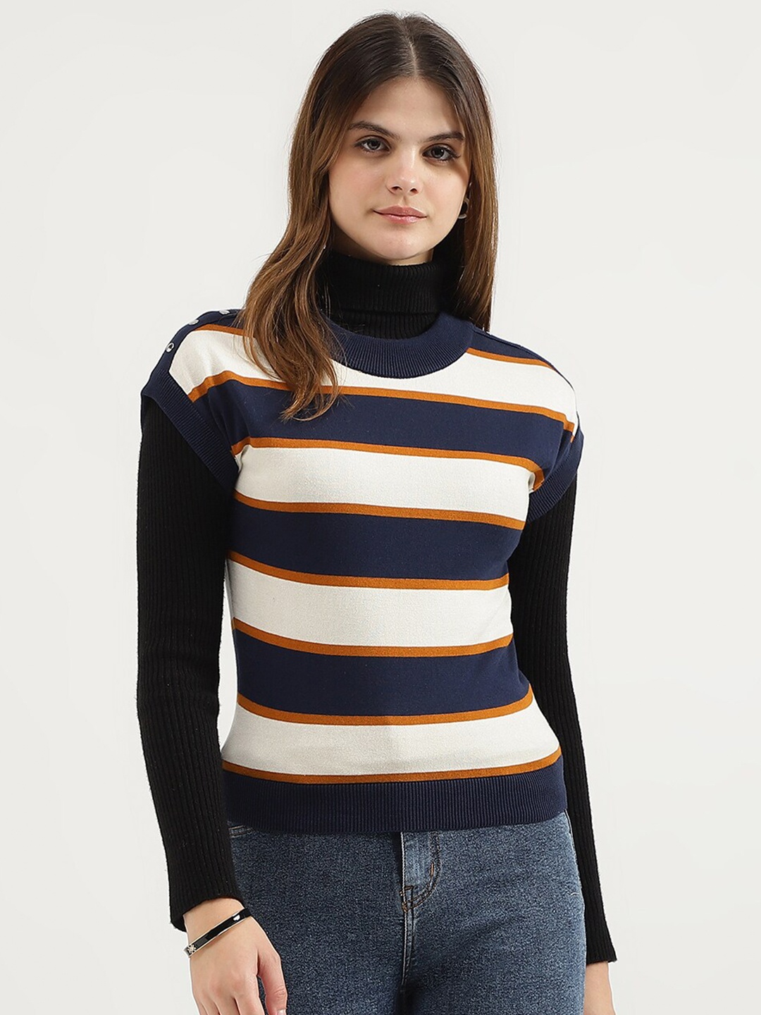 

United Colors of Benetton Horizontal Striped Pure Cotton Top, Blue