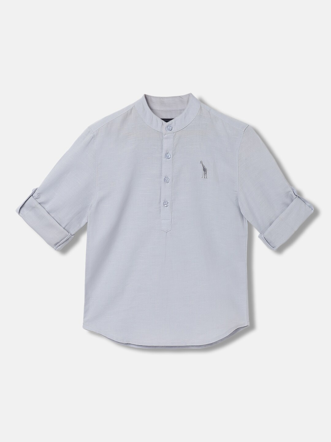 

Blue Giraffe Boys Band Collar Pure Cotton Casual Shirt, Grey