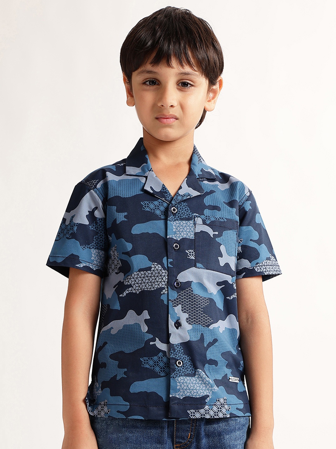 

Blue Giraffe Boys Camouflage Printed Casual Shirt, Navy blue