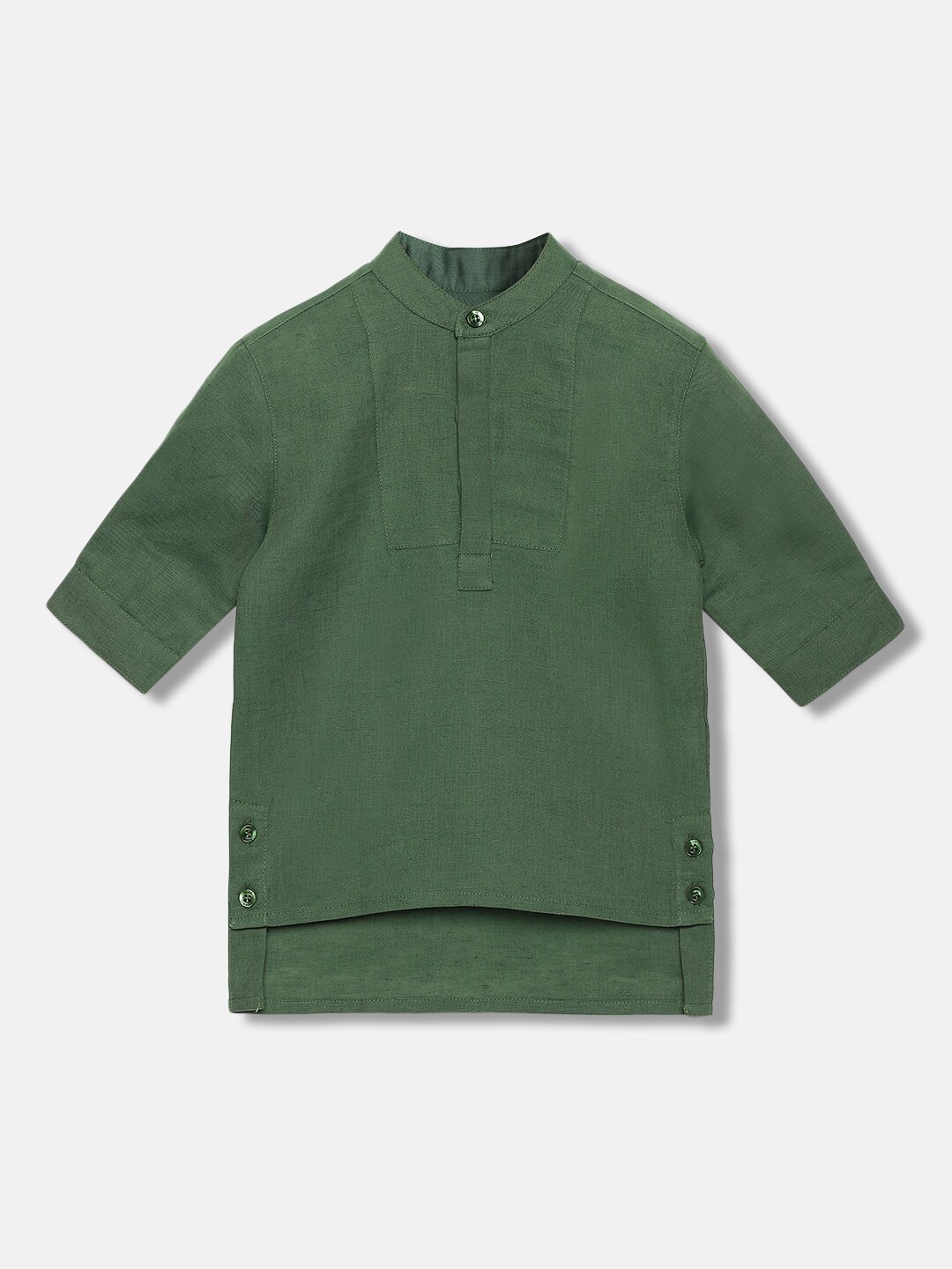 

Blue Giraffe Boys Band Collar Pure Cotton Casual Shirt, Green