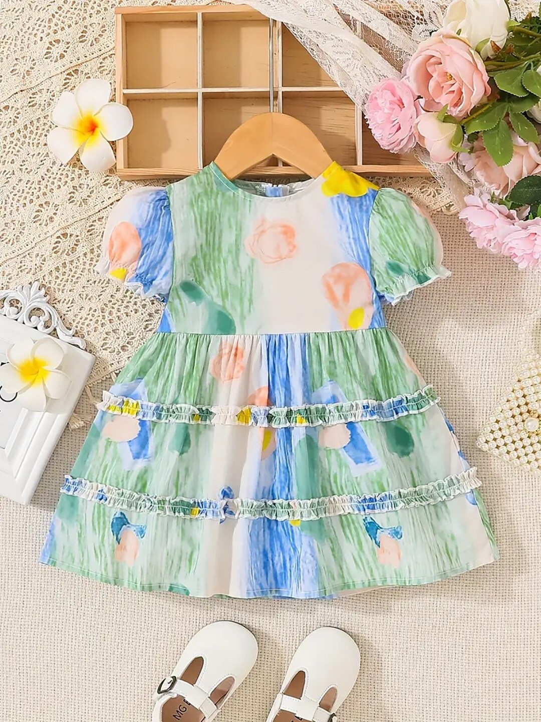 

BAESD Floral Printed Ruffled A-Line Dress, Blue