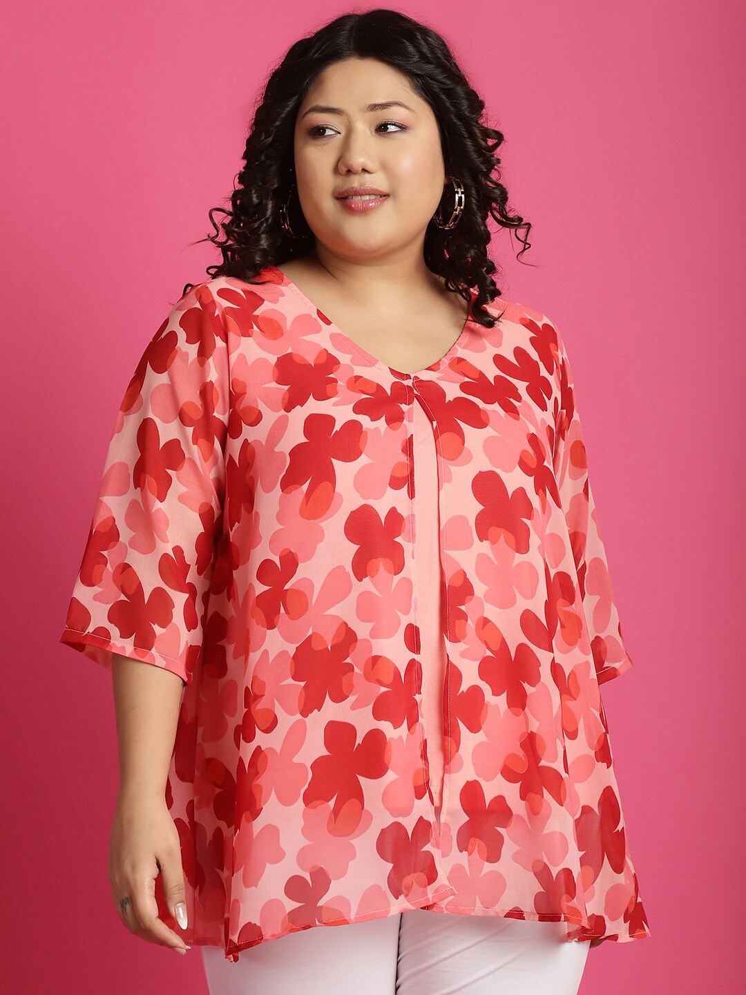 

theRebelinme Plus Size Floral Print Layered Top, Pink