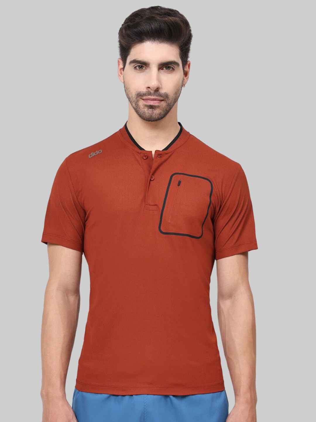 

DIDA Henley Neck Light Weight Dri-FIT Comfort Fit Sports T-shirt, Rust