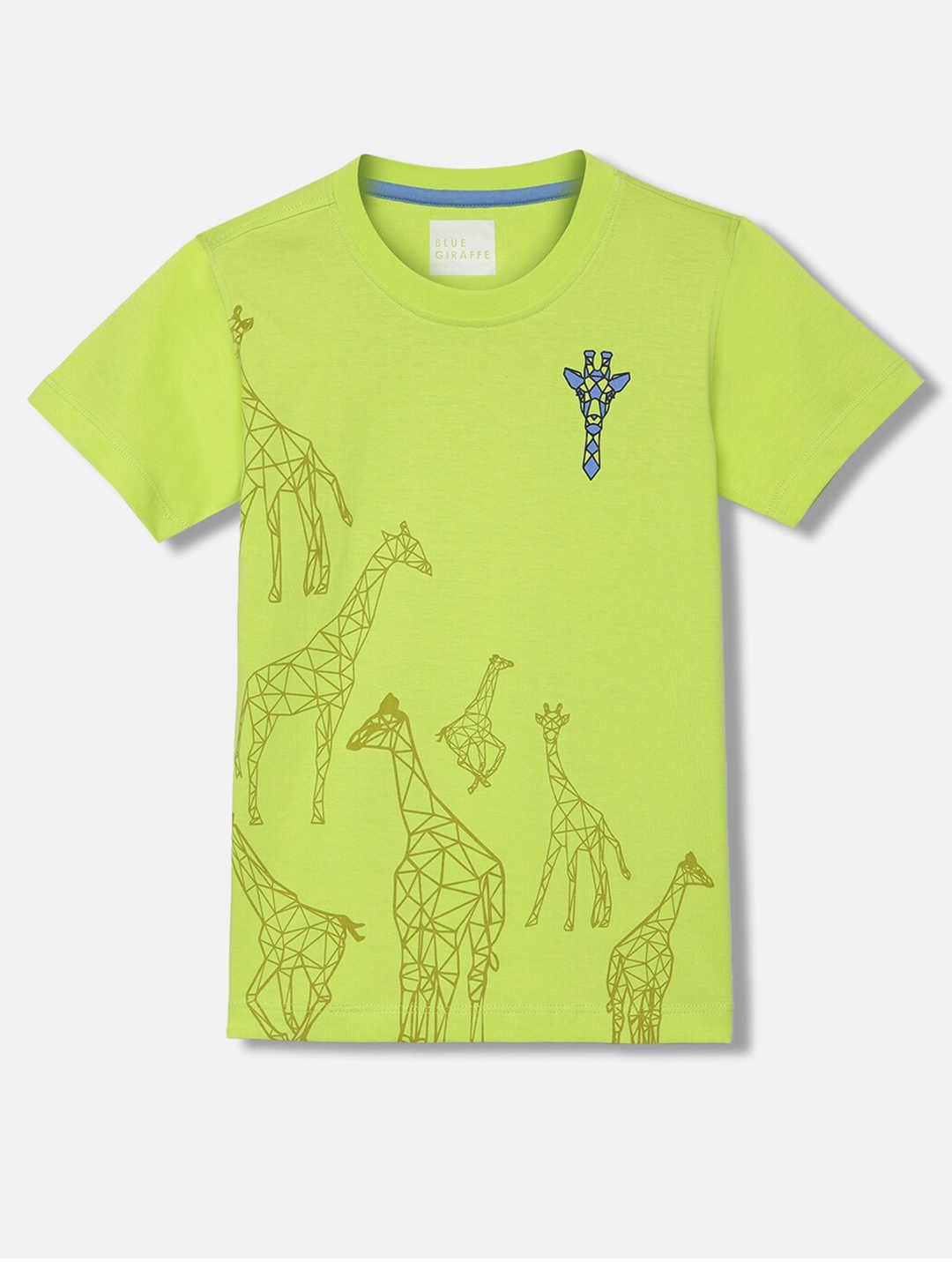 

Blue Giraffe Boys Printed Cotton T-shirt, Lime green