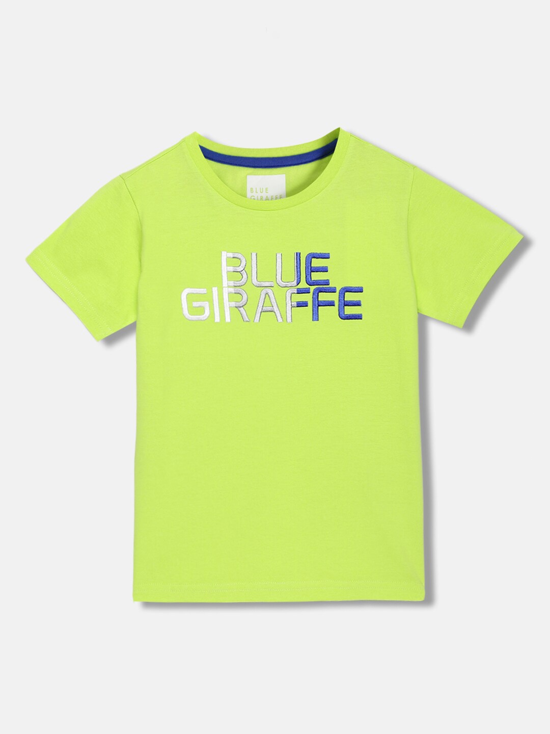 

Blue Giraffe Boys Typography Printed Cotton T-shirt, Lime green