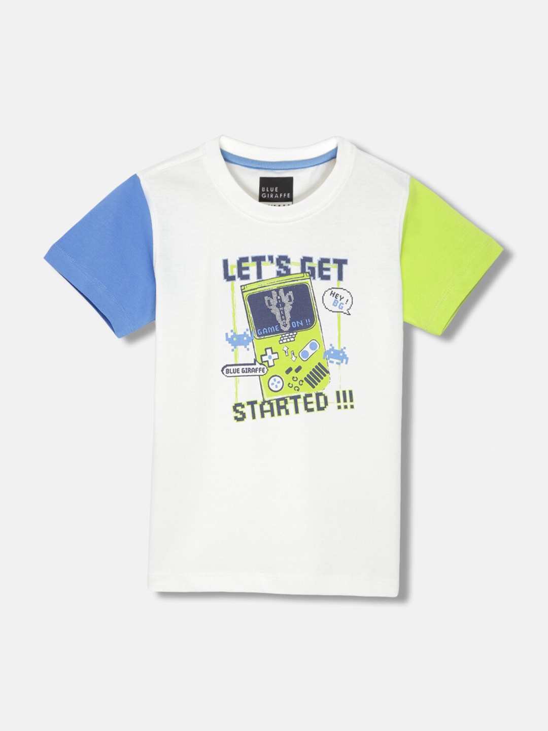 

Blue Giraffe Boys Printed Cotton T-shirt, White