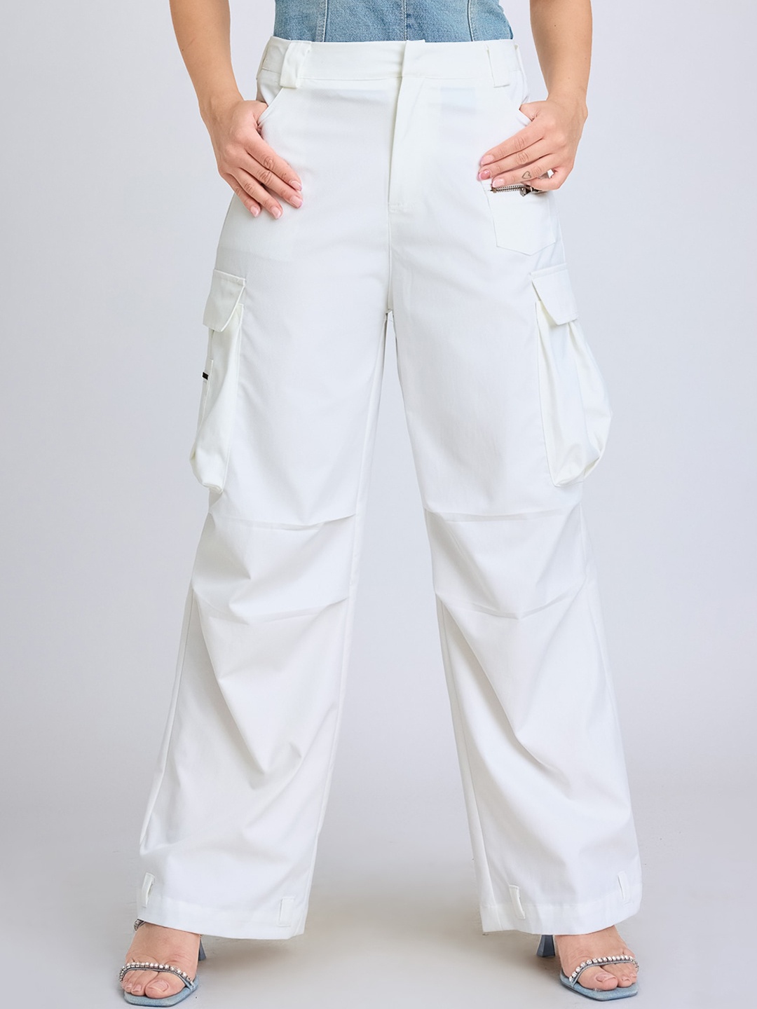 

FREAKINS Women Straight Fit High-Rise Pure Cotton Trousers, White