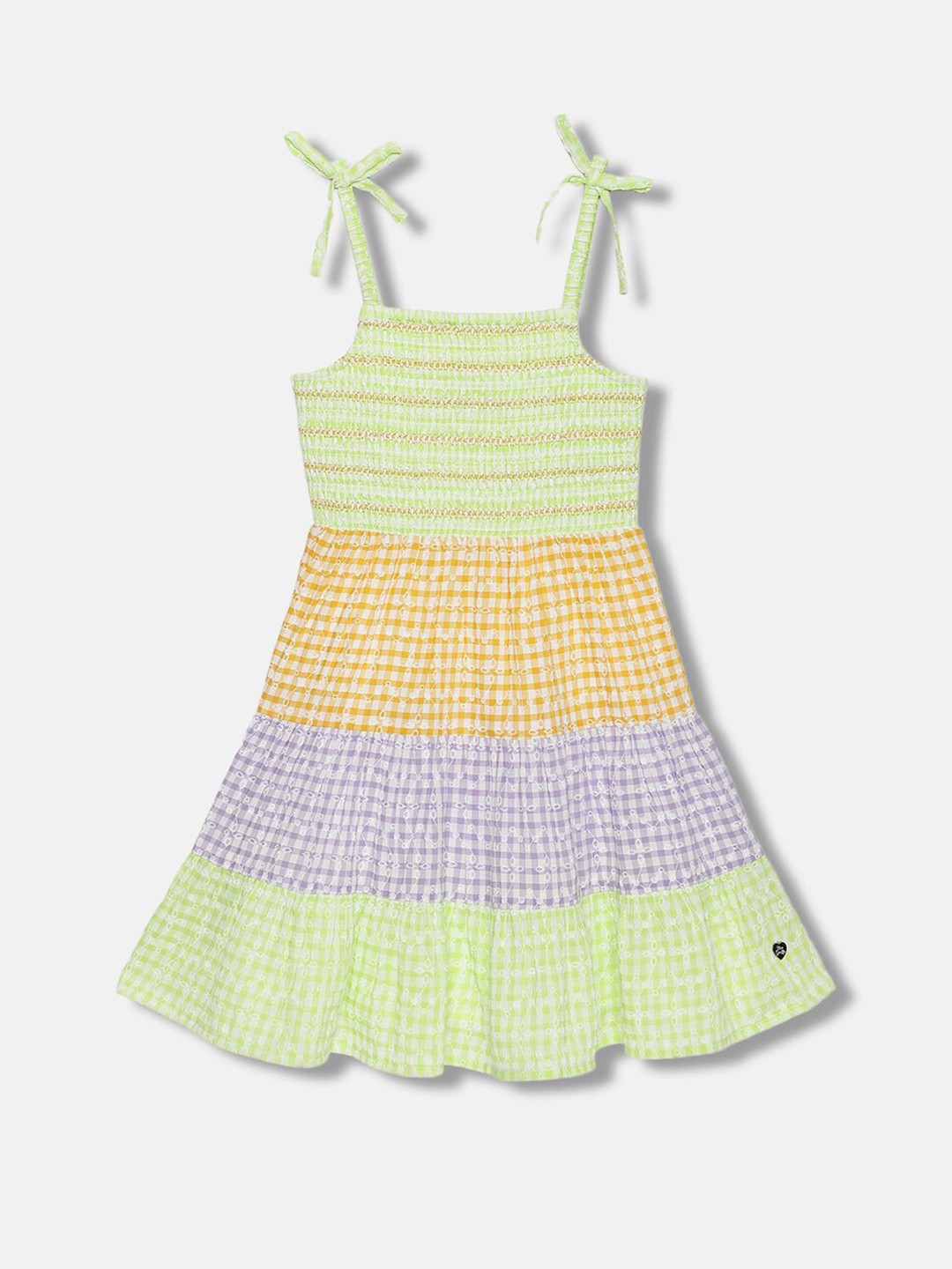 

Blue Giraffe Floral Printed Shoulder Straps Smocked A-Line Dress, Green