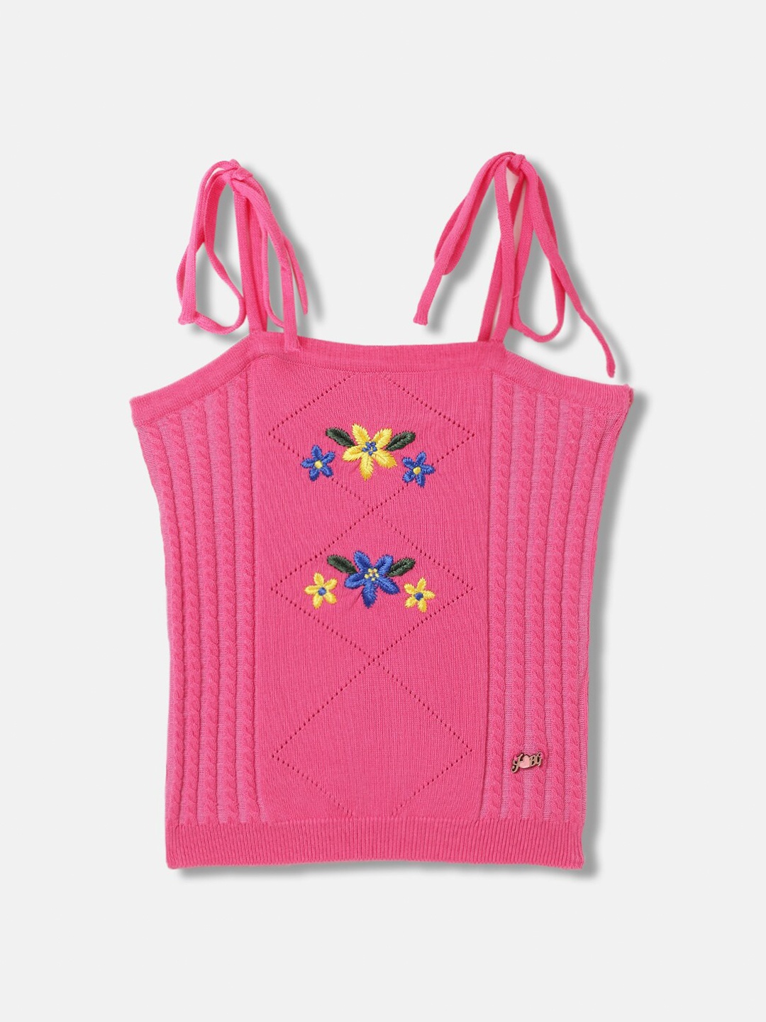 

Blue Giraffe Girls Floral Embroidered Pure Cotton Fitted Top, Pink