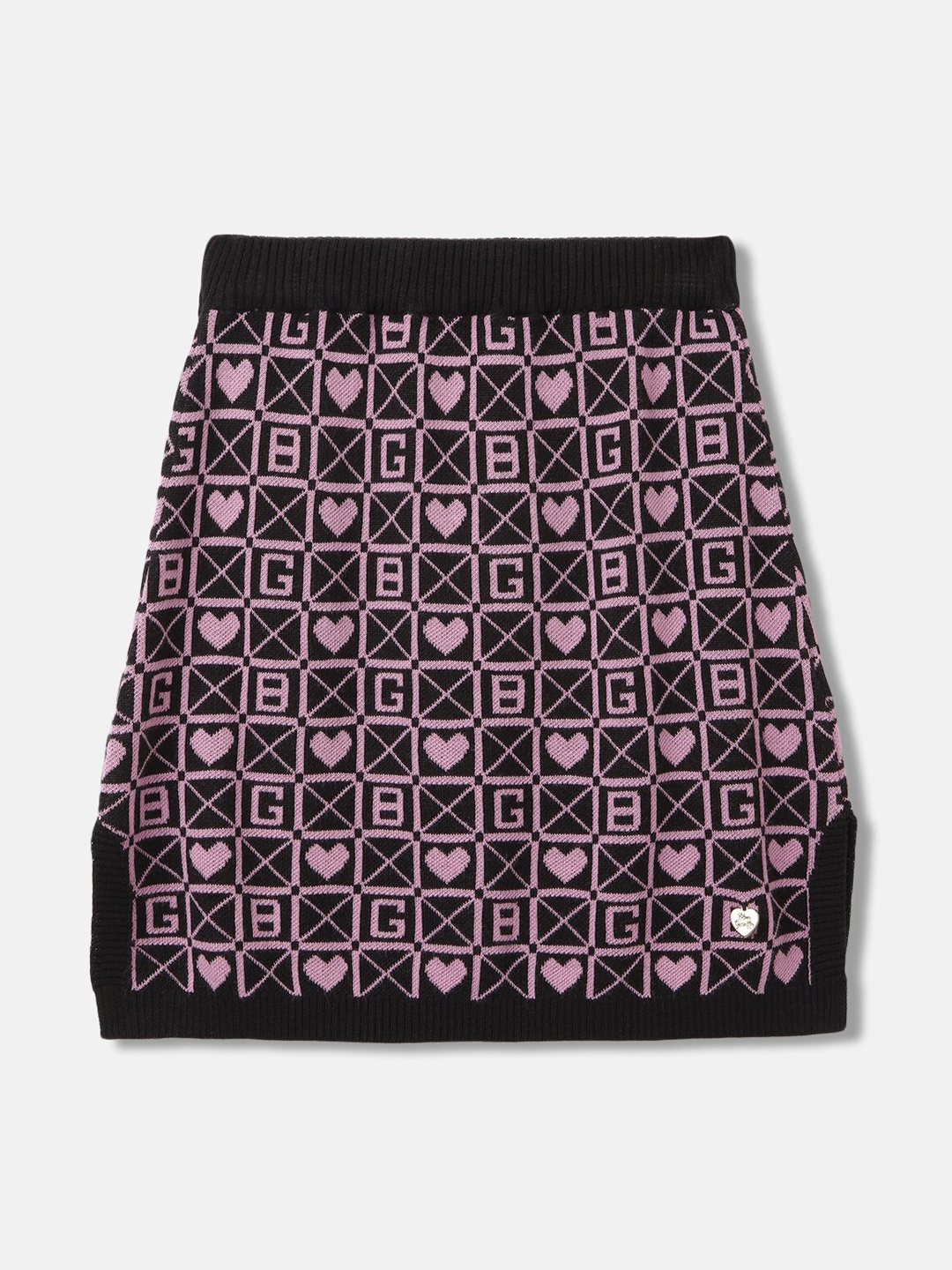 

Blue Giraffe Girls Geometric Printed A-Line Skirt, Black
