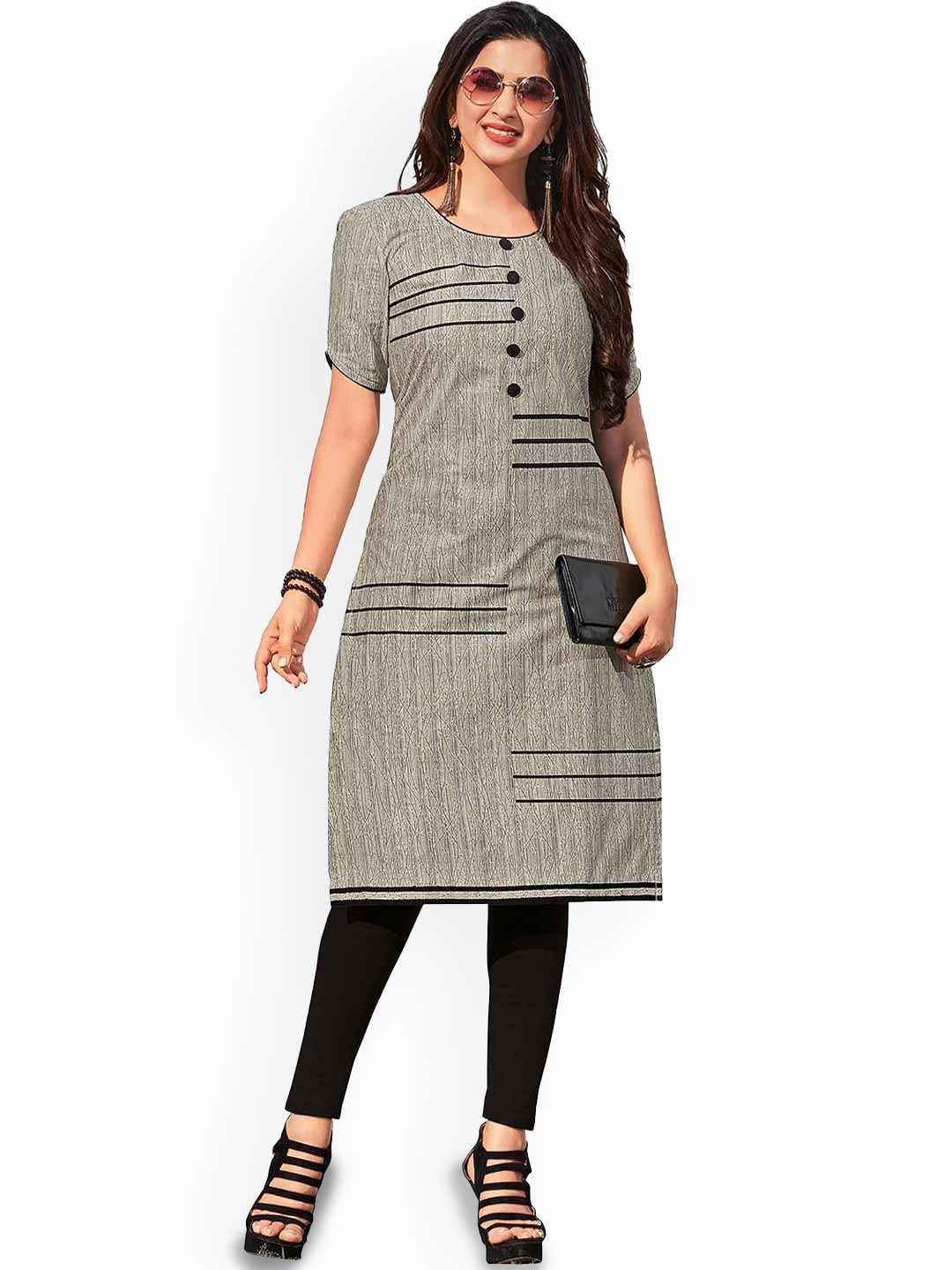 

MIRAAN Striped Pure Cotton Straight Kurta, Grey