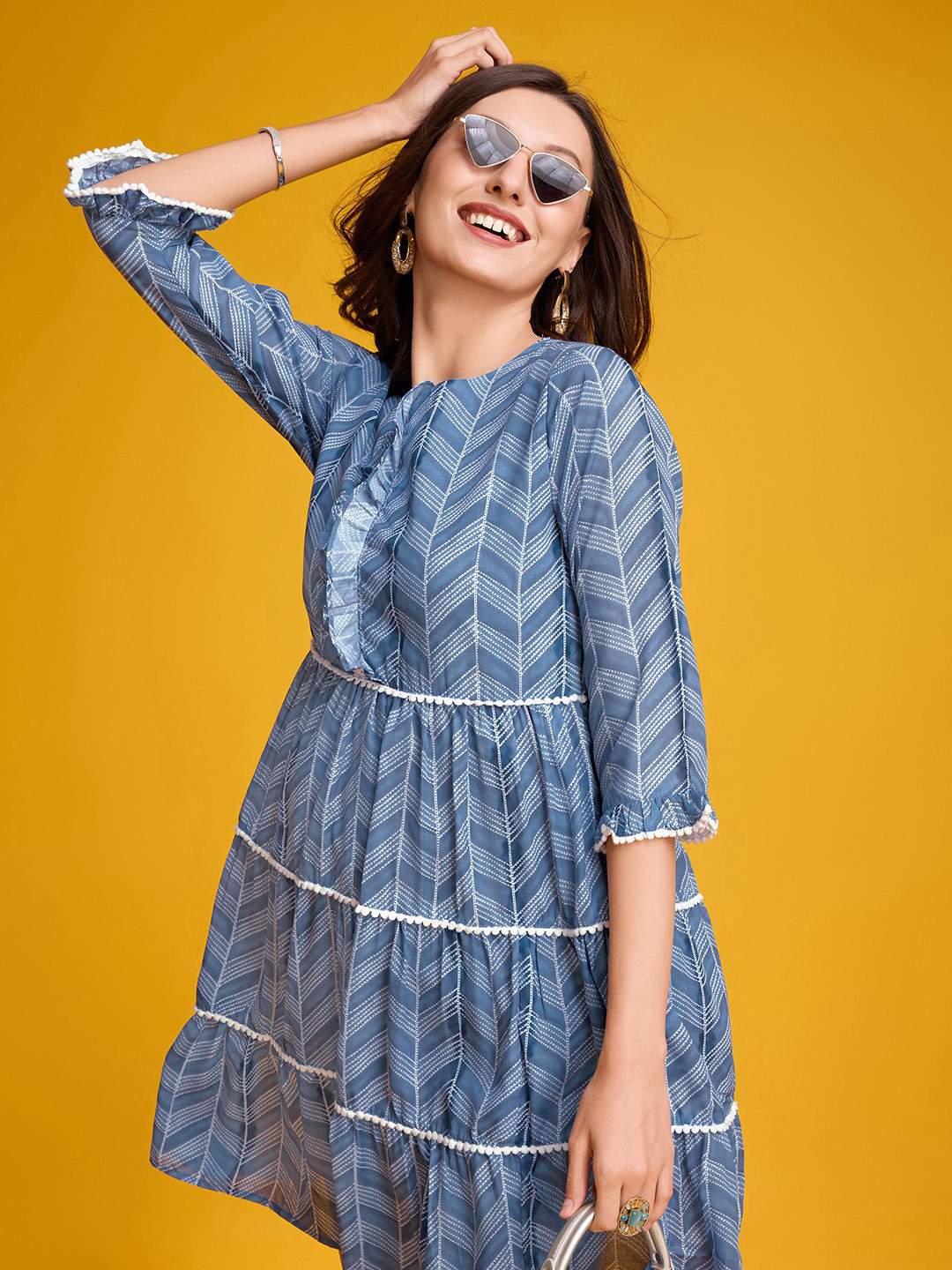 

VASTRA-THE FACTORY STORE Printed Cotton A-Line Dress, Blue