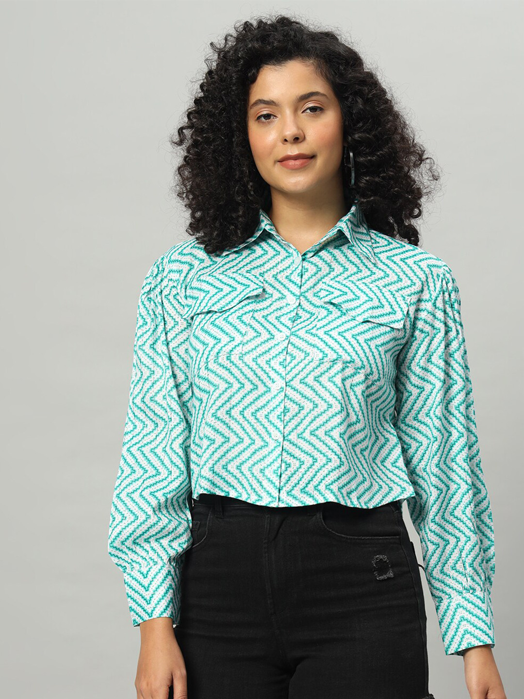 

Funday Fashion Geometric Printed Casual Shirt, Green